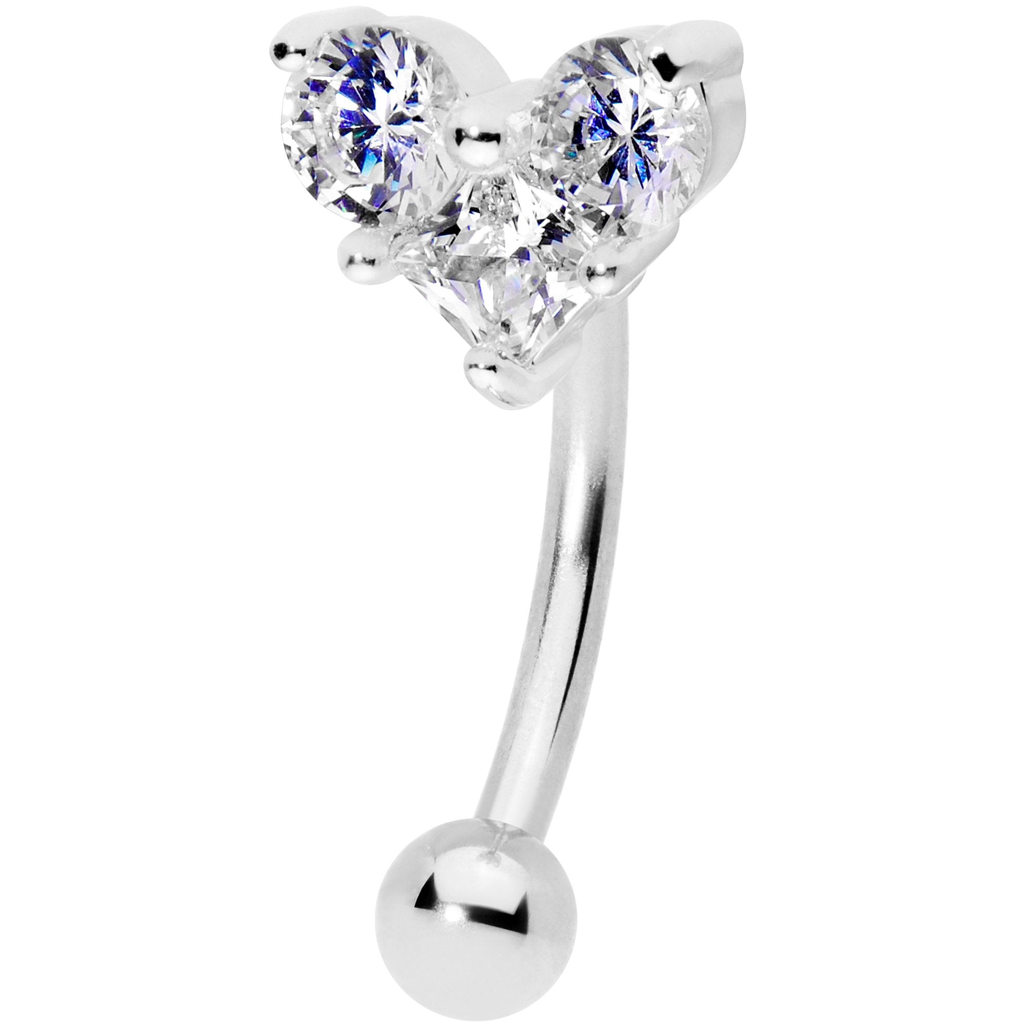 16G 5/16 Clear Gem Trio Heart Curved Eyebrow Ring