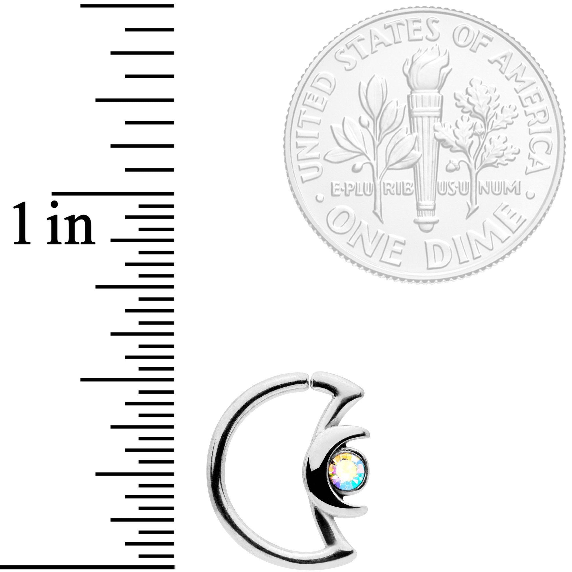 16G 3/8 Aurora Gem Crescent Moon Closure Ring