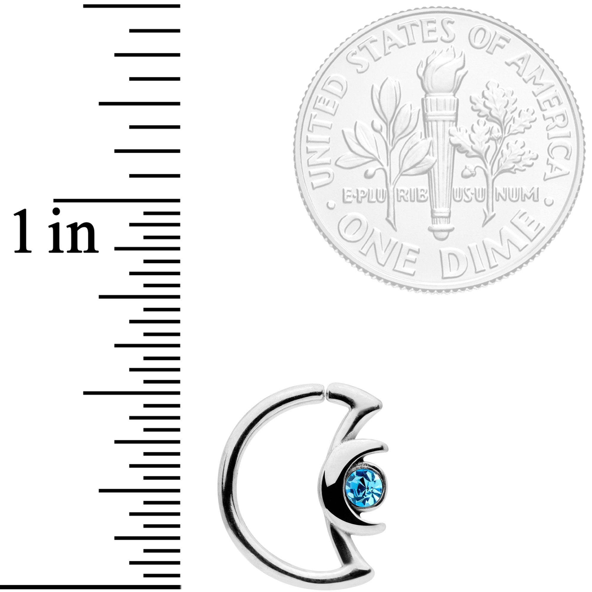 16G 3/8 Aqua Gem Crescent Moon Closure Ring