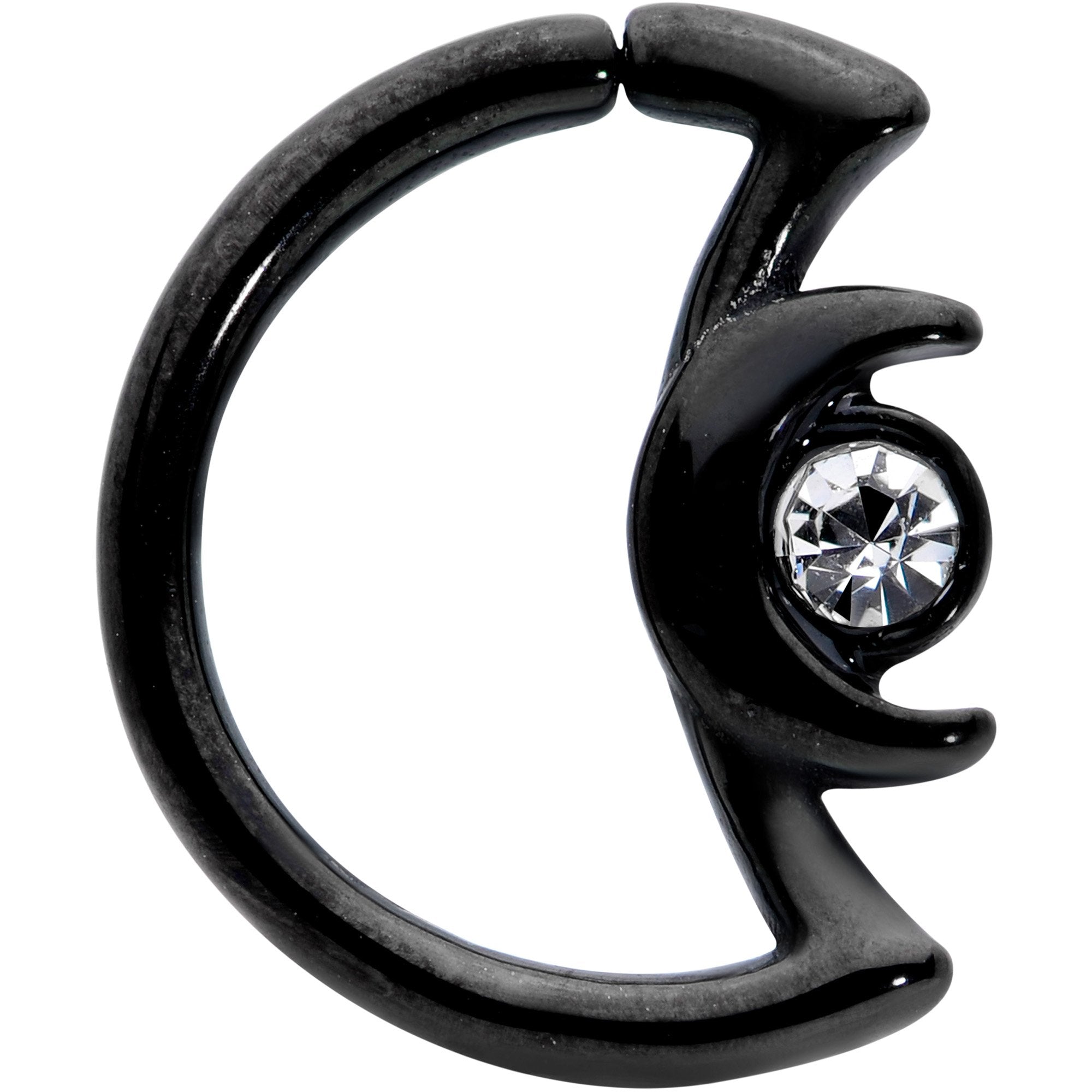 16G 3/8 Clear Gem Black Crescent Moon Closure Ring