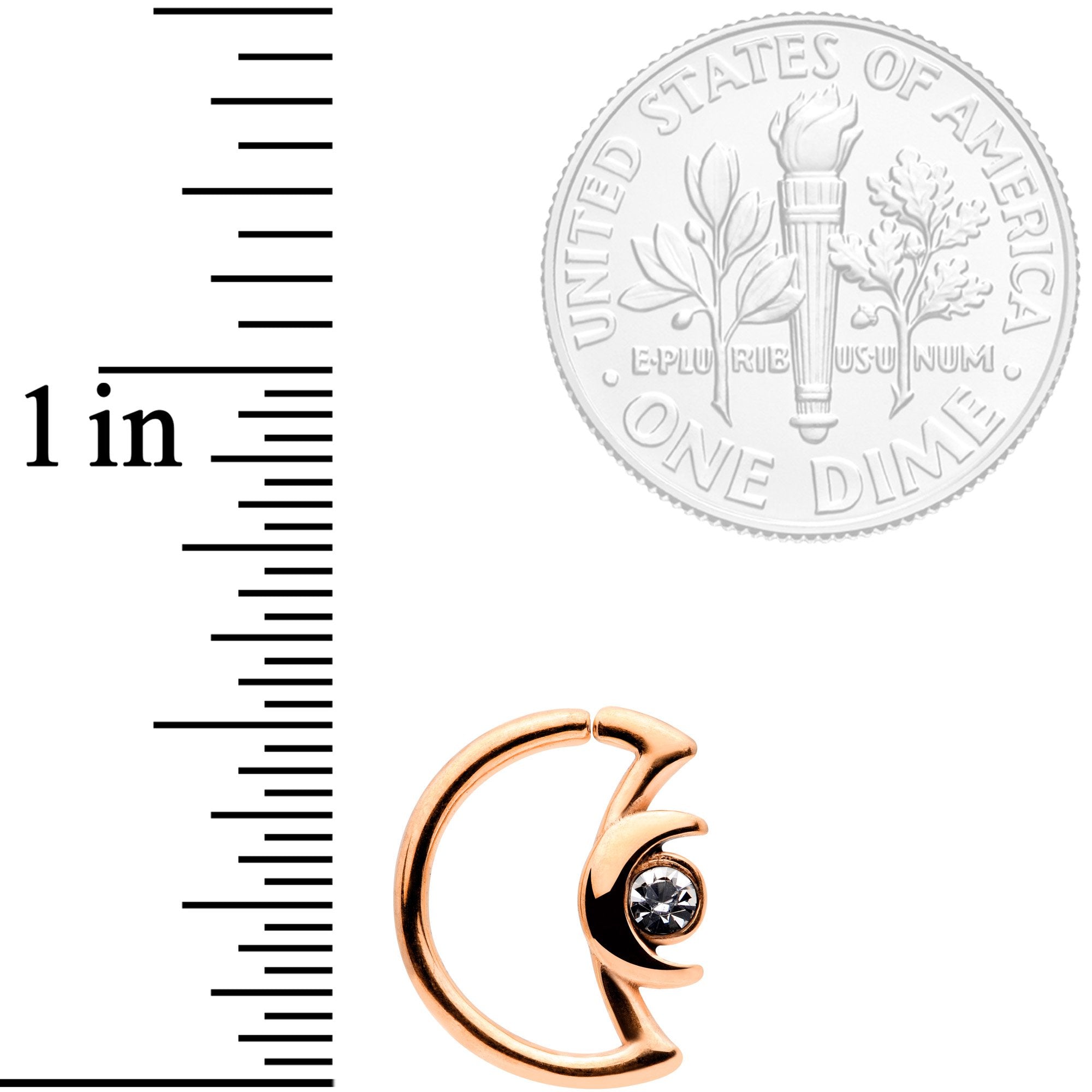 16G 3/8 Clear Gem Rose Gold Tone Crescent Moon Closure Ring