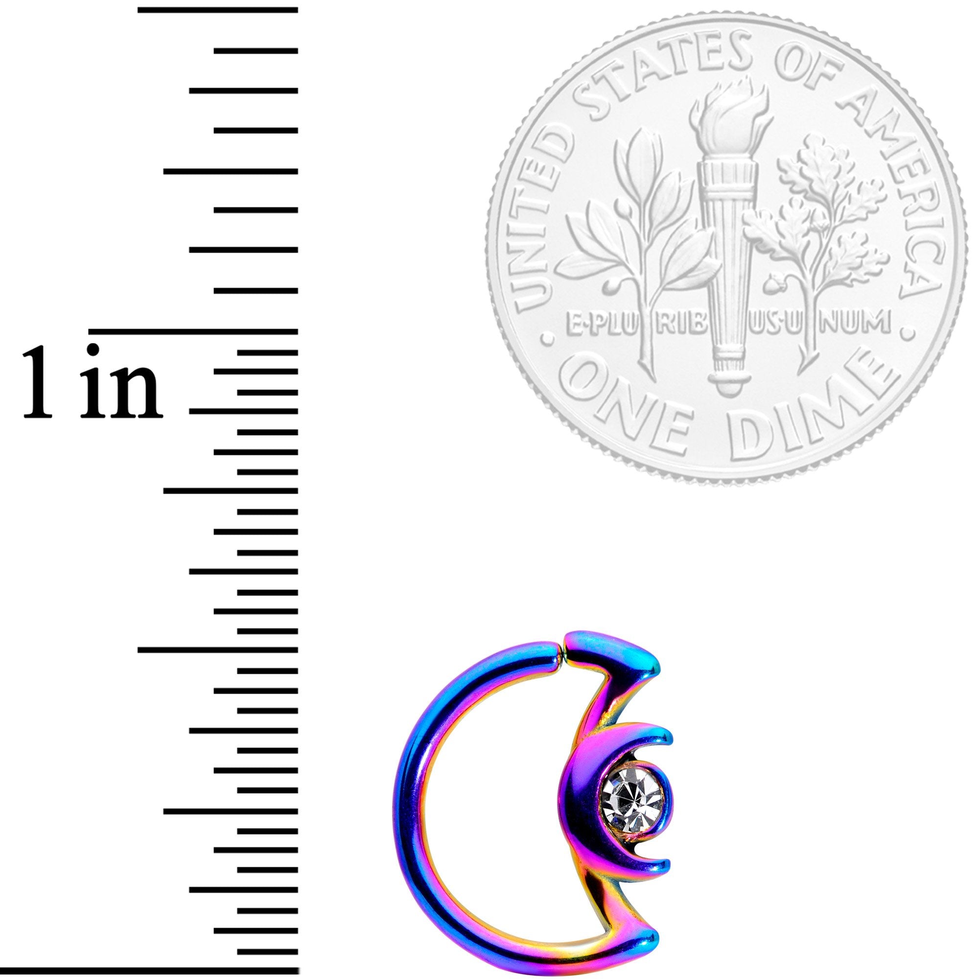 16G 3/8 Clear Gem Rainbow Crescent Moon Closure Ring