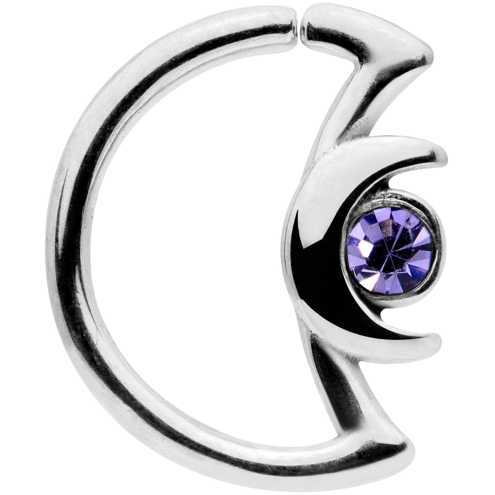 16G 3/8 Purple Gem Crescent Moon Closure Ring