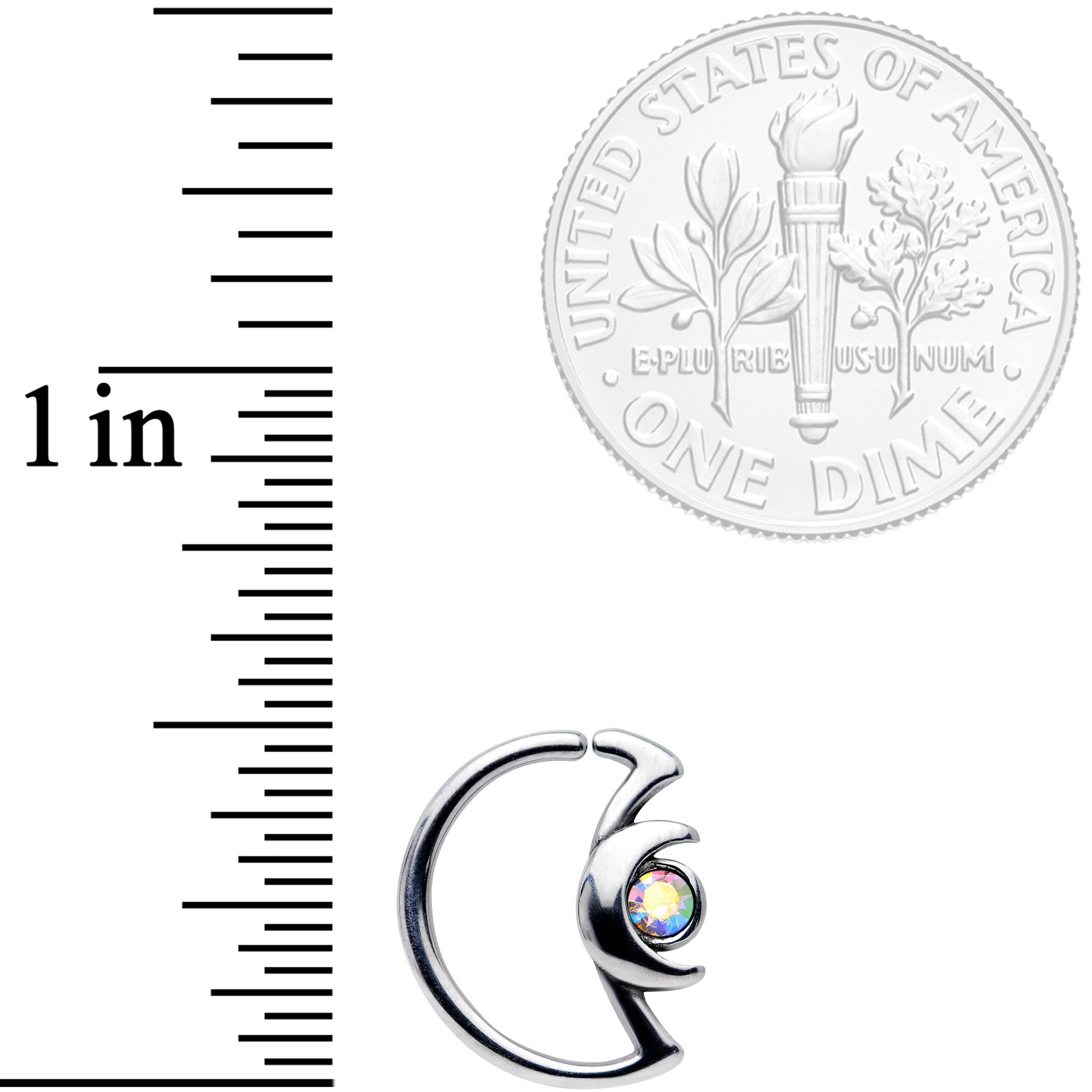 18G 3/8 Aurora Gem Crescent Moon Closure Ring