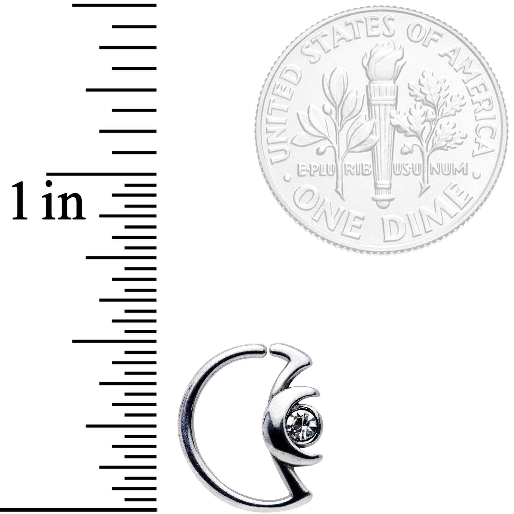 18G 3/8 Clear Gem Crescent Moon Closure Ring