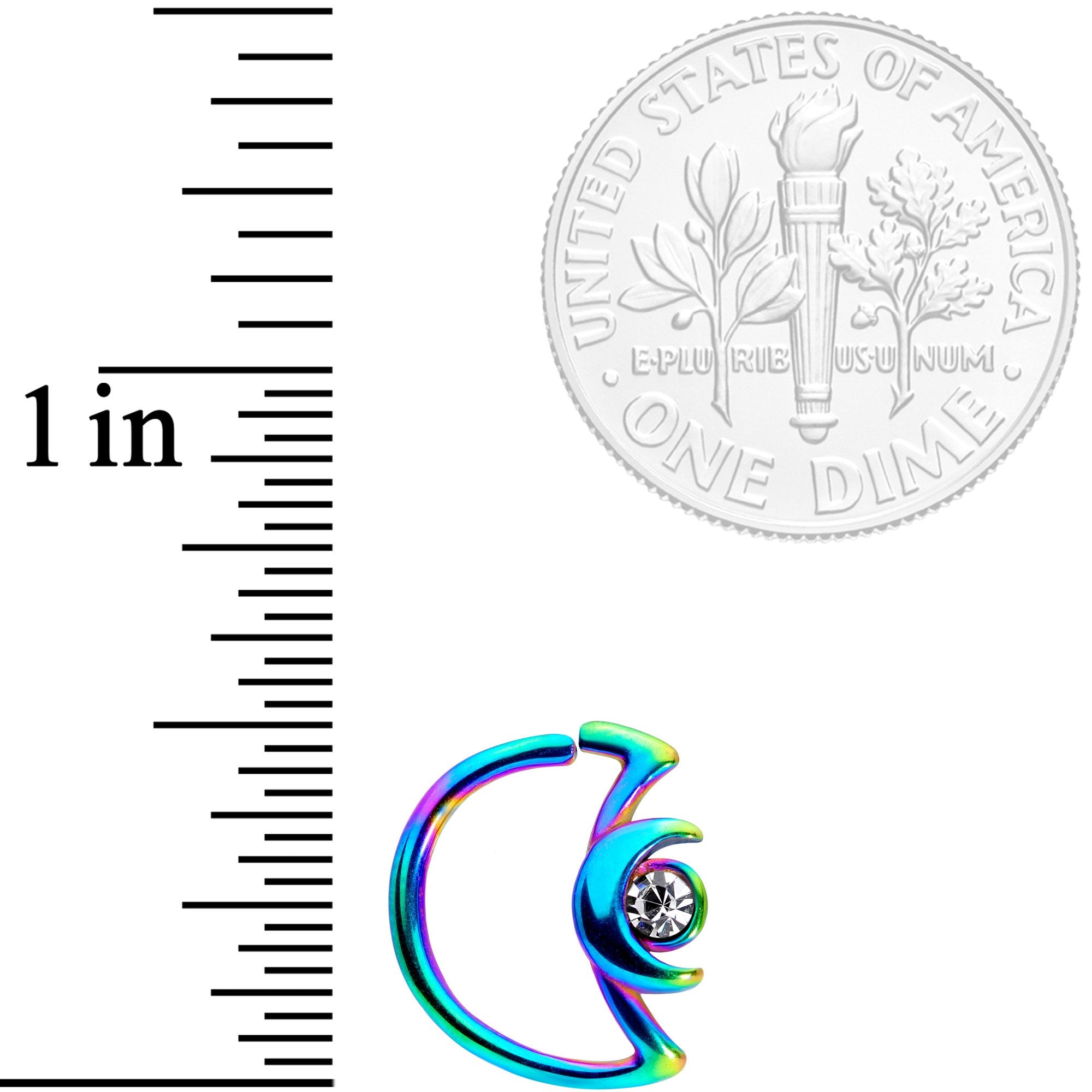 18G 3/8 Clear Gem Rainbow Crescent Moon Closure Ring