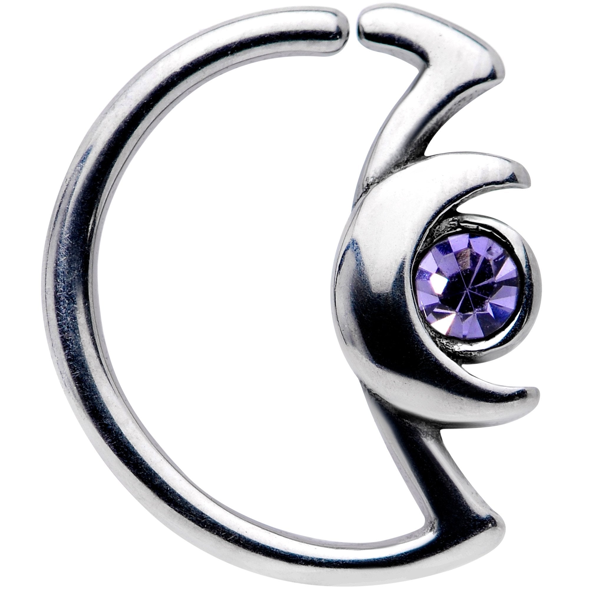18G 3/8 Purple Gem Crescent Moon Closure Ring