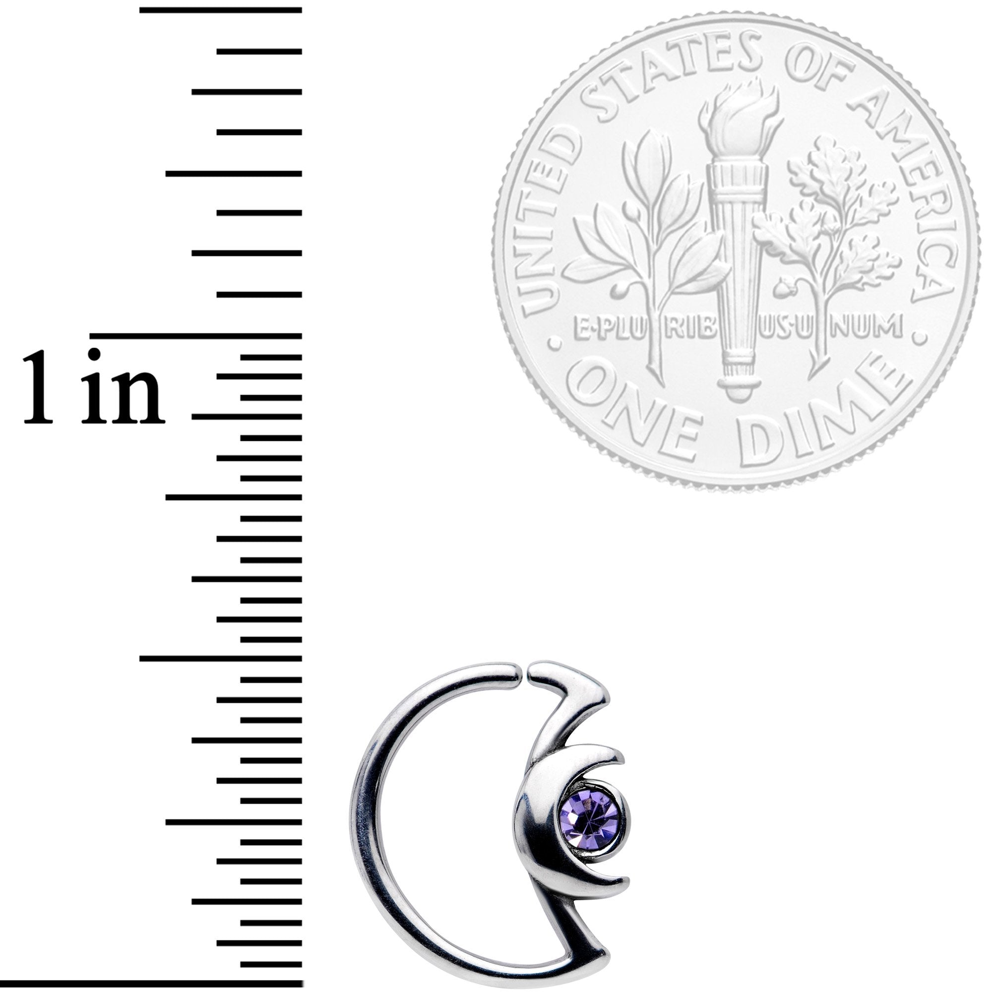 18G 3/8 Purple Gem Crescent Moon Closure Ring