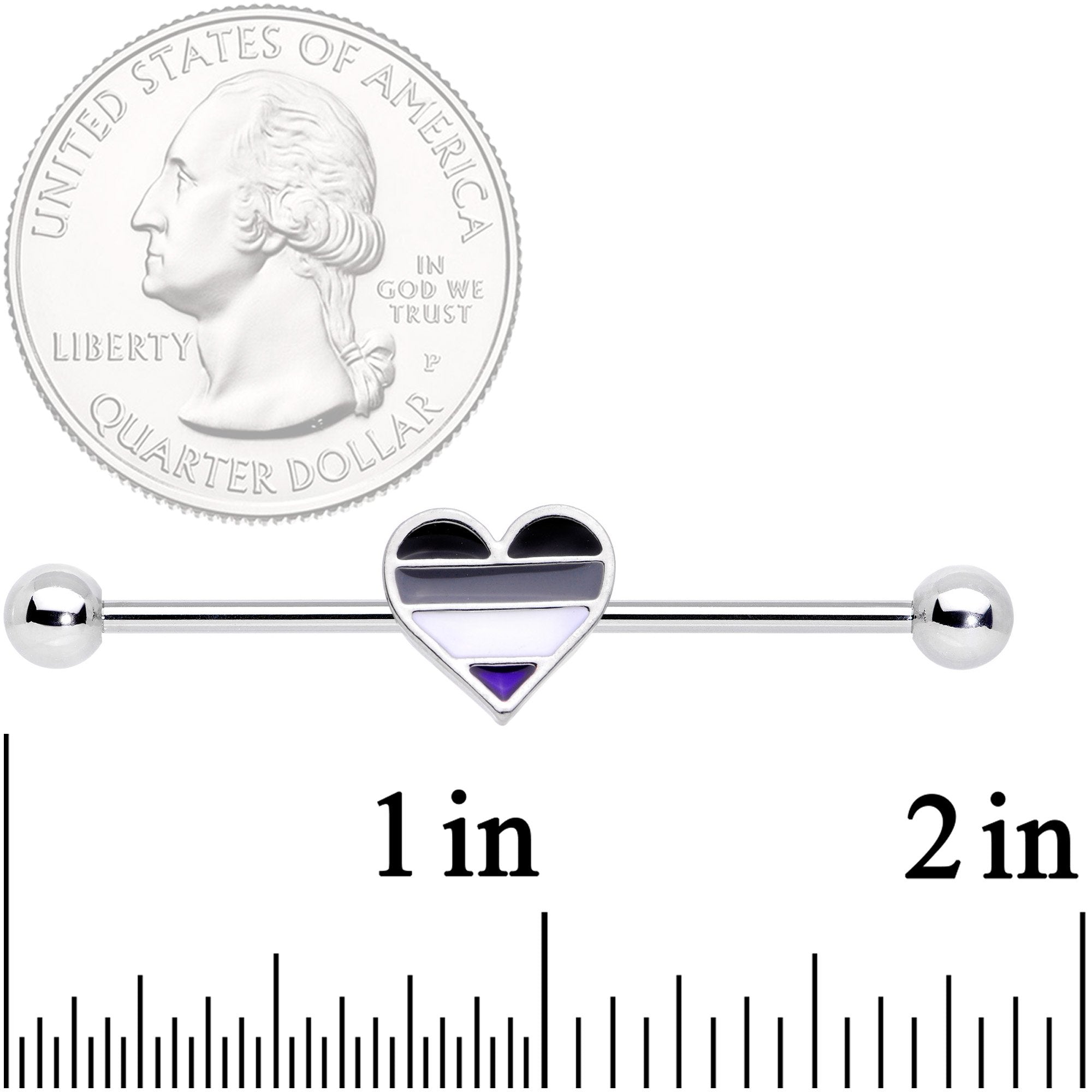 14G Black Grey White Asexual Pride Heart Barbell Industrial 38mm