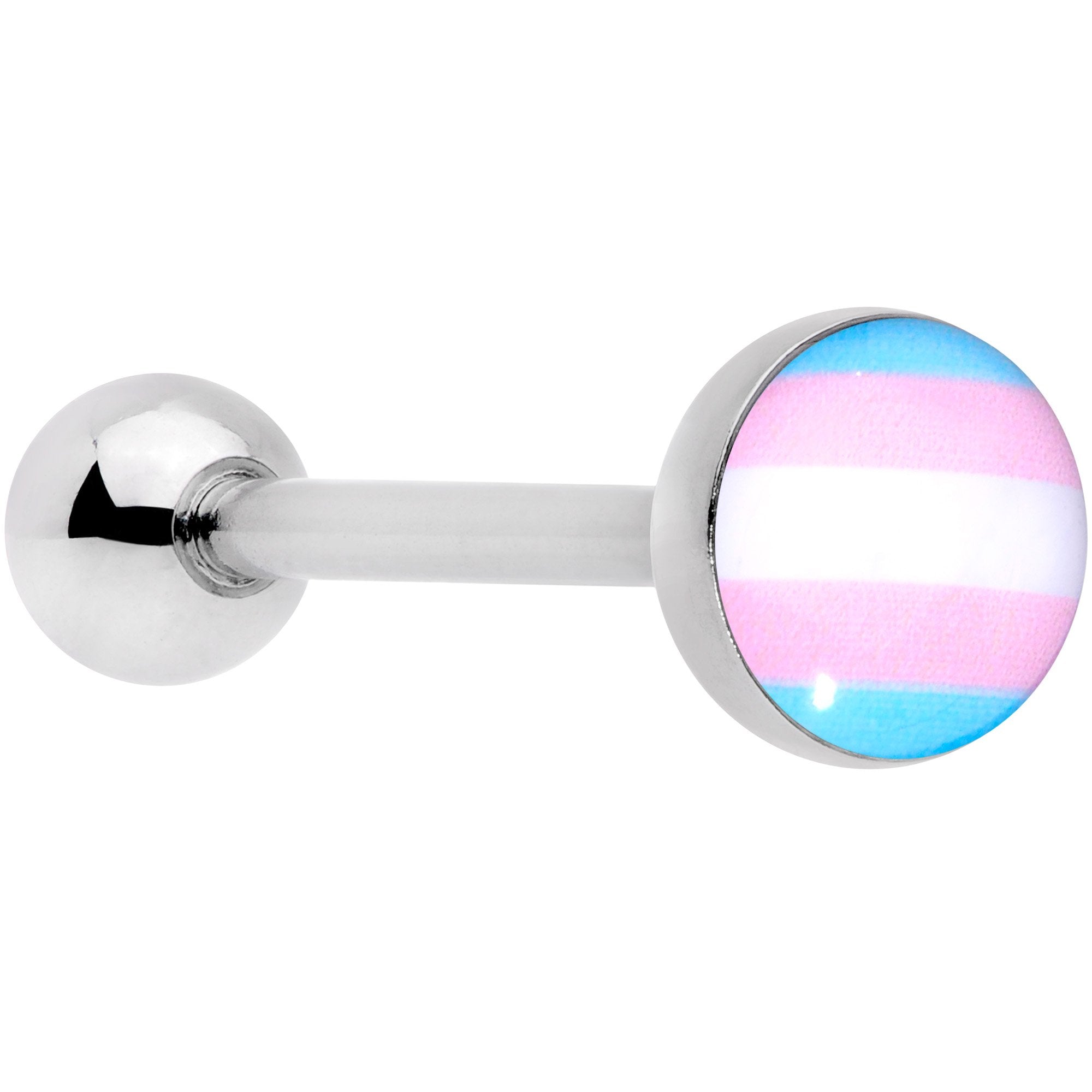 Pink Blue White Transgender Pride Flag Barbell Tongue Ring