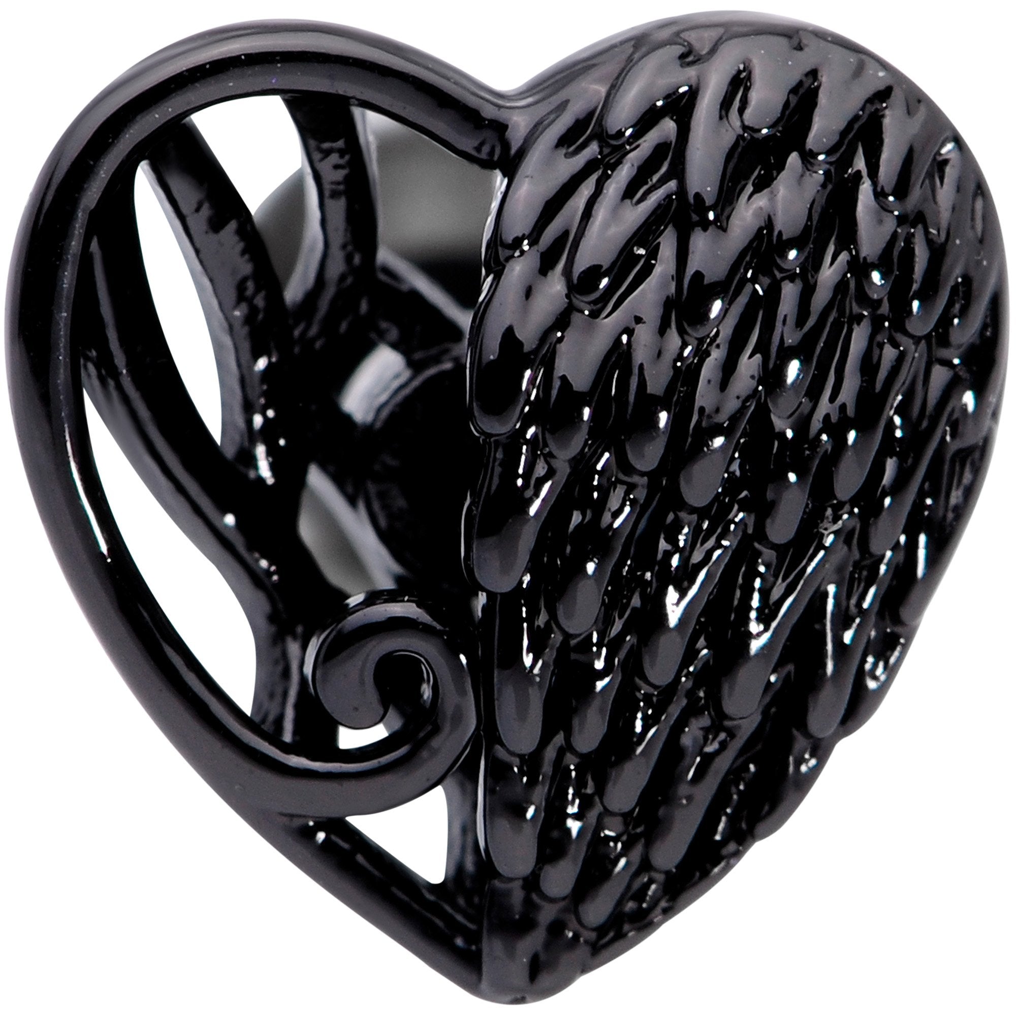 16G 1/4 Black Angels Wing Heart Tragus Cartilage Earring