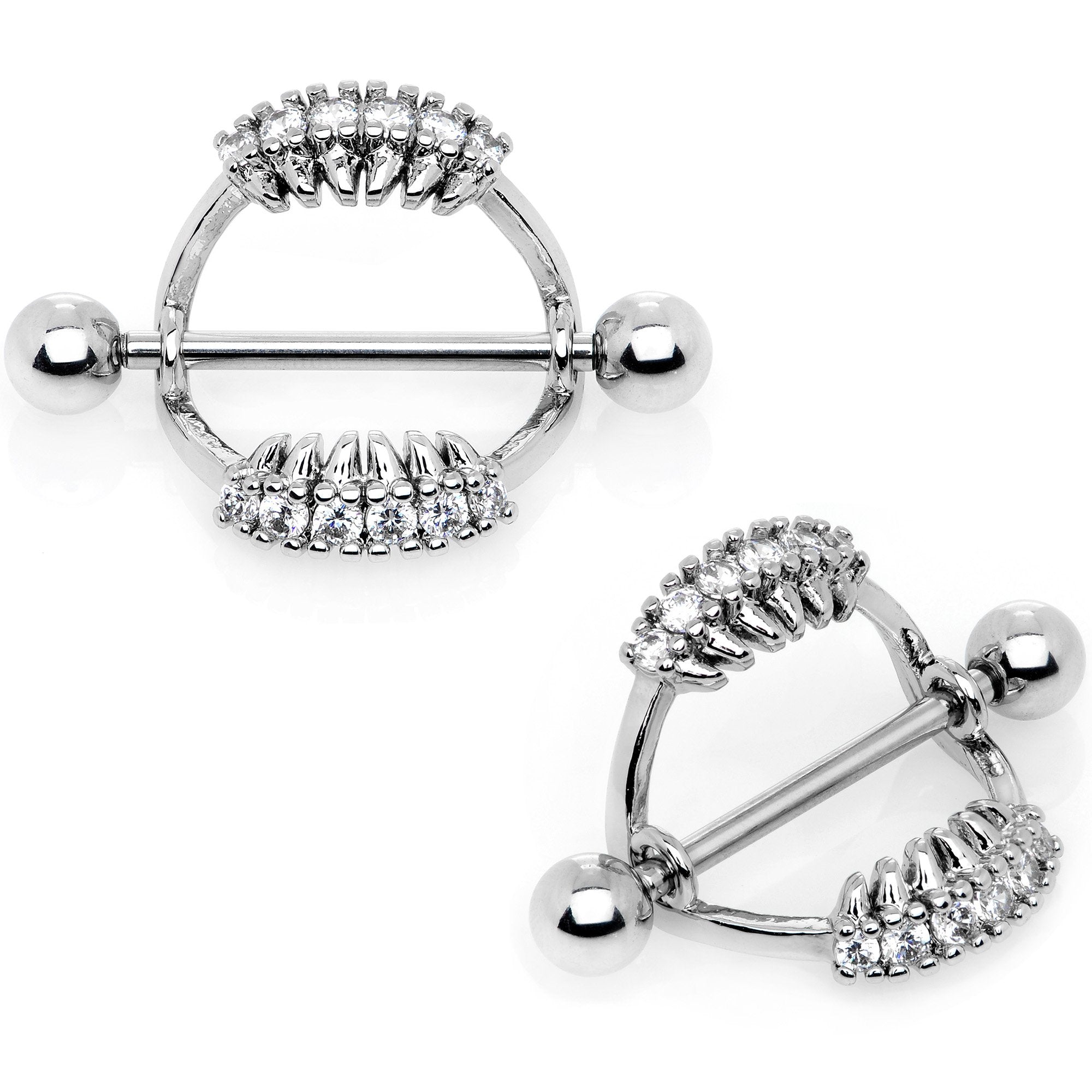 14G 9/16 Clear CZ Gem Scary Fang Halloween Nipple Shield Set