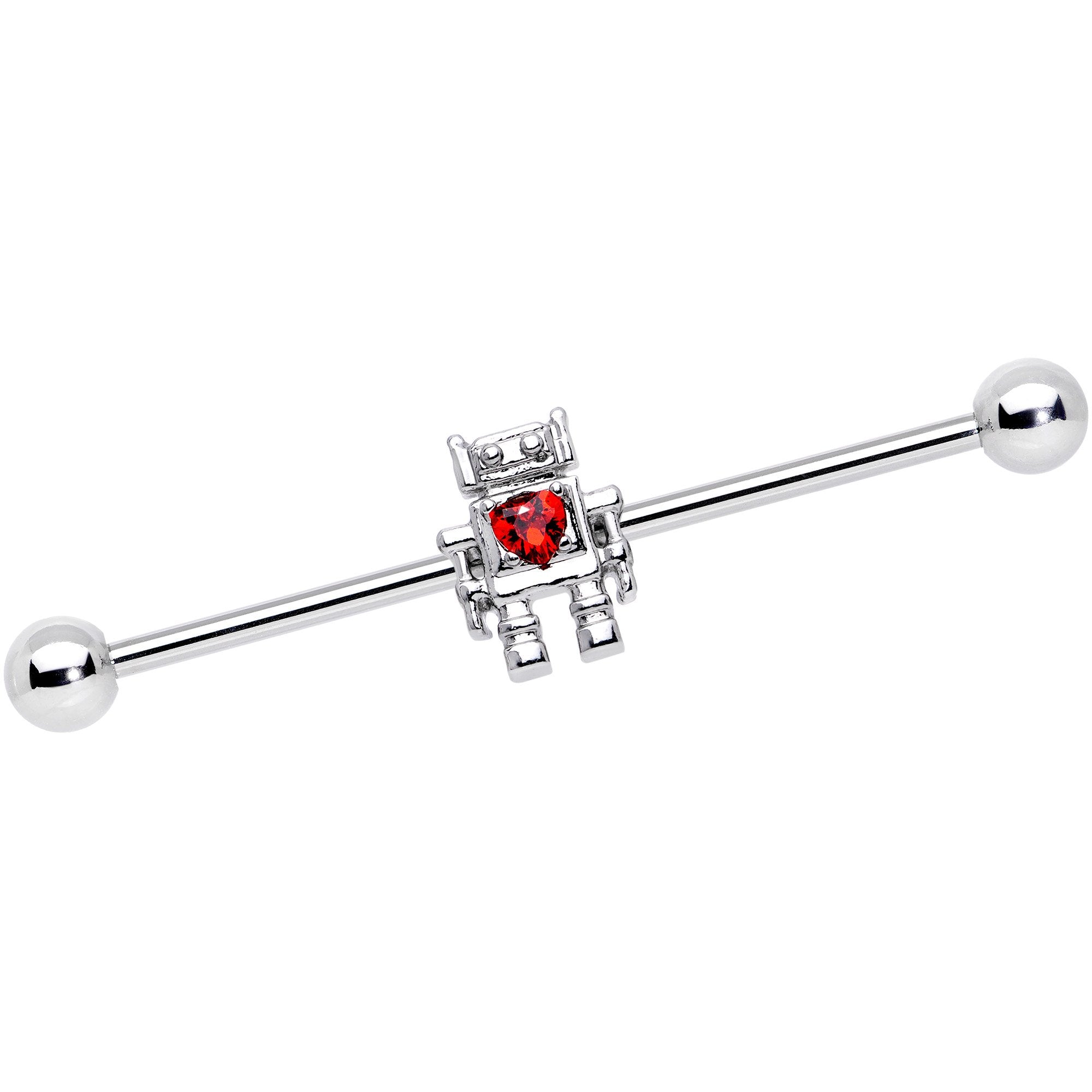 14G Red Gem Heart Valentines Day Robot Industrial Barbell 38mm