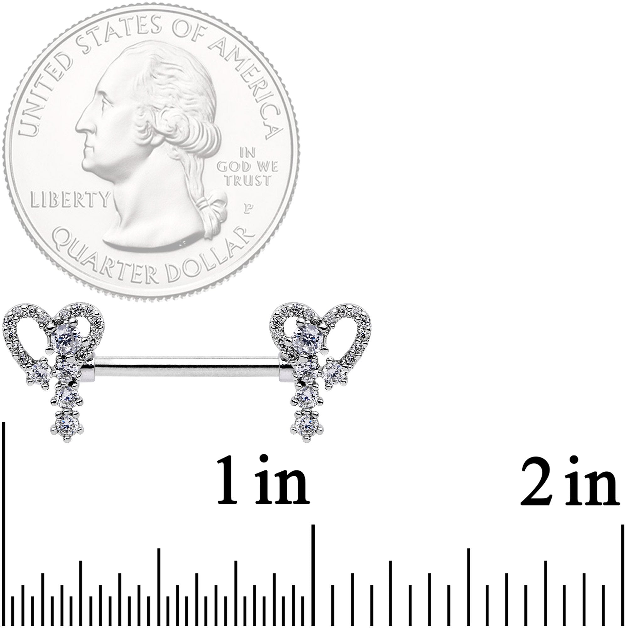 14G 9/16 Clear Gem Valentine Heart Barbell Nipple Ring Set