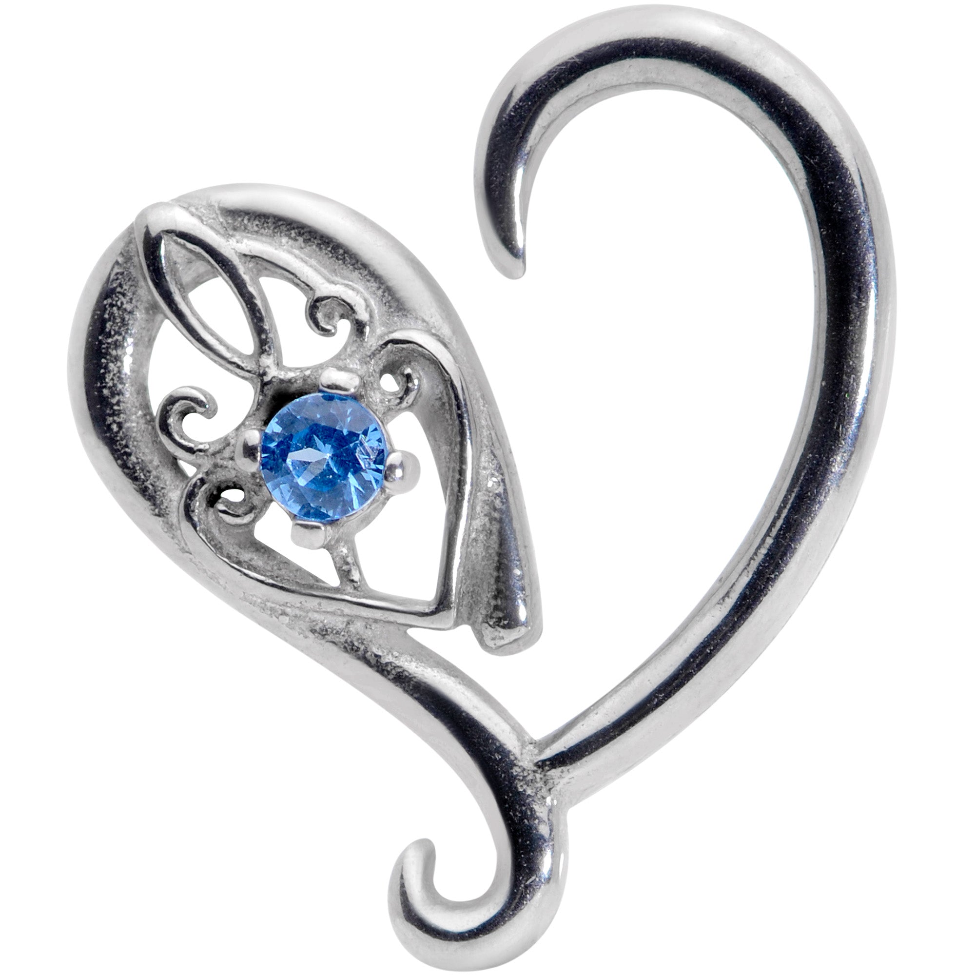 16G 3/8 Blue Gem Valentines Day Heart Right Ear Cartilage Earring