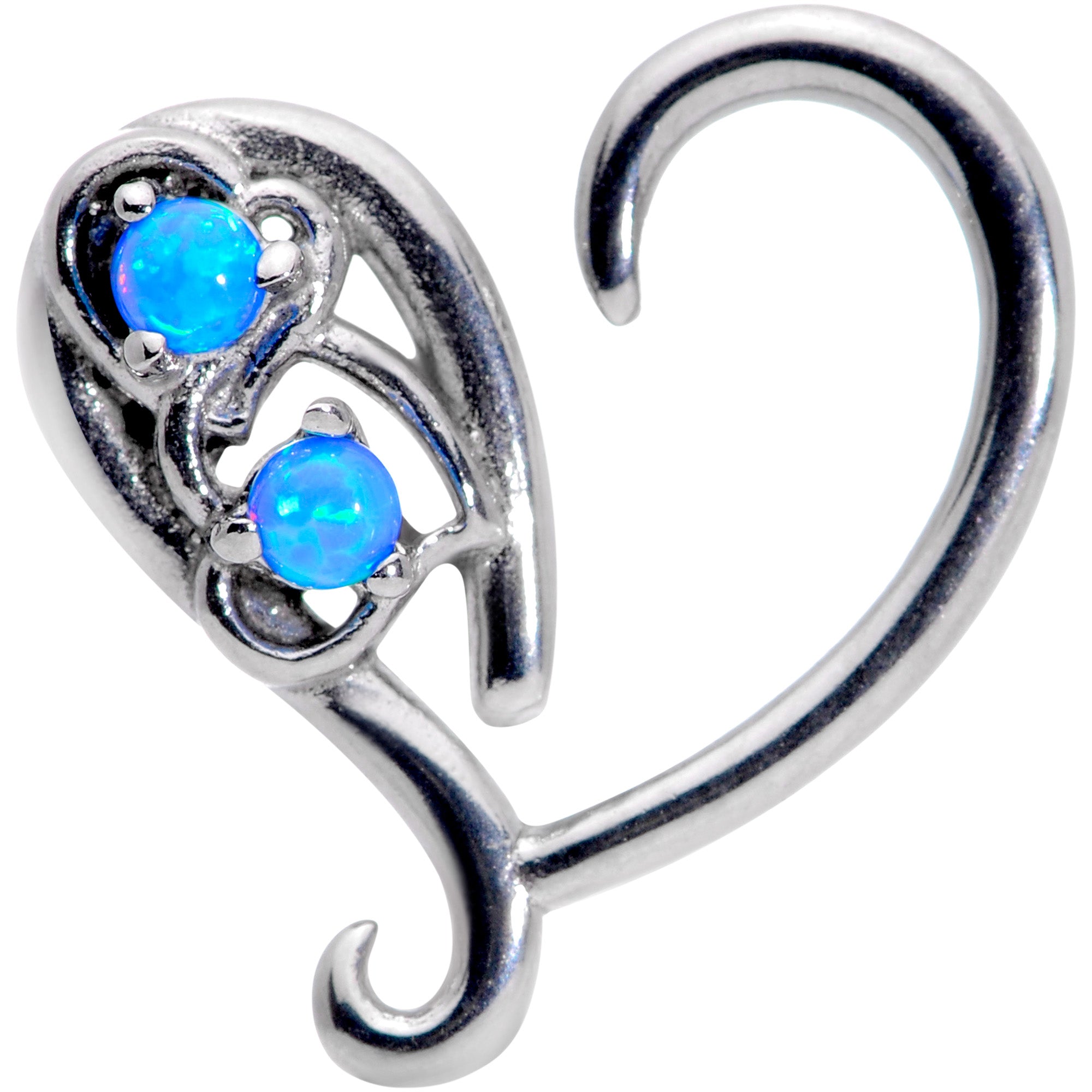 16G 3/8 Blue Synthetic Opal Heart Right Ear Cartilage Earring