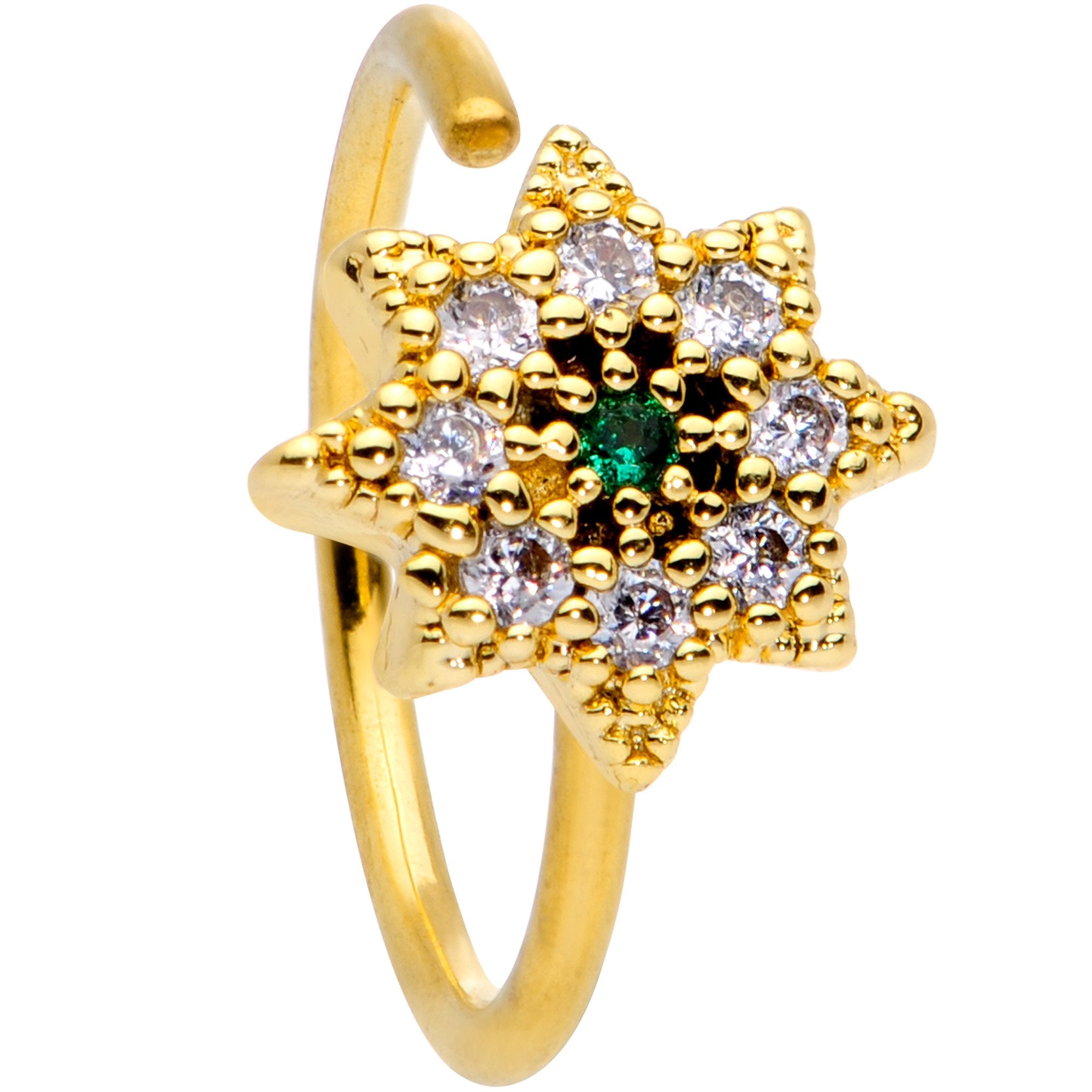 20G 5/16 Clear CZ Gem Gold Tone Octagon Nose Hoop