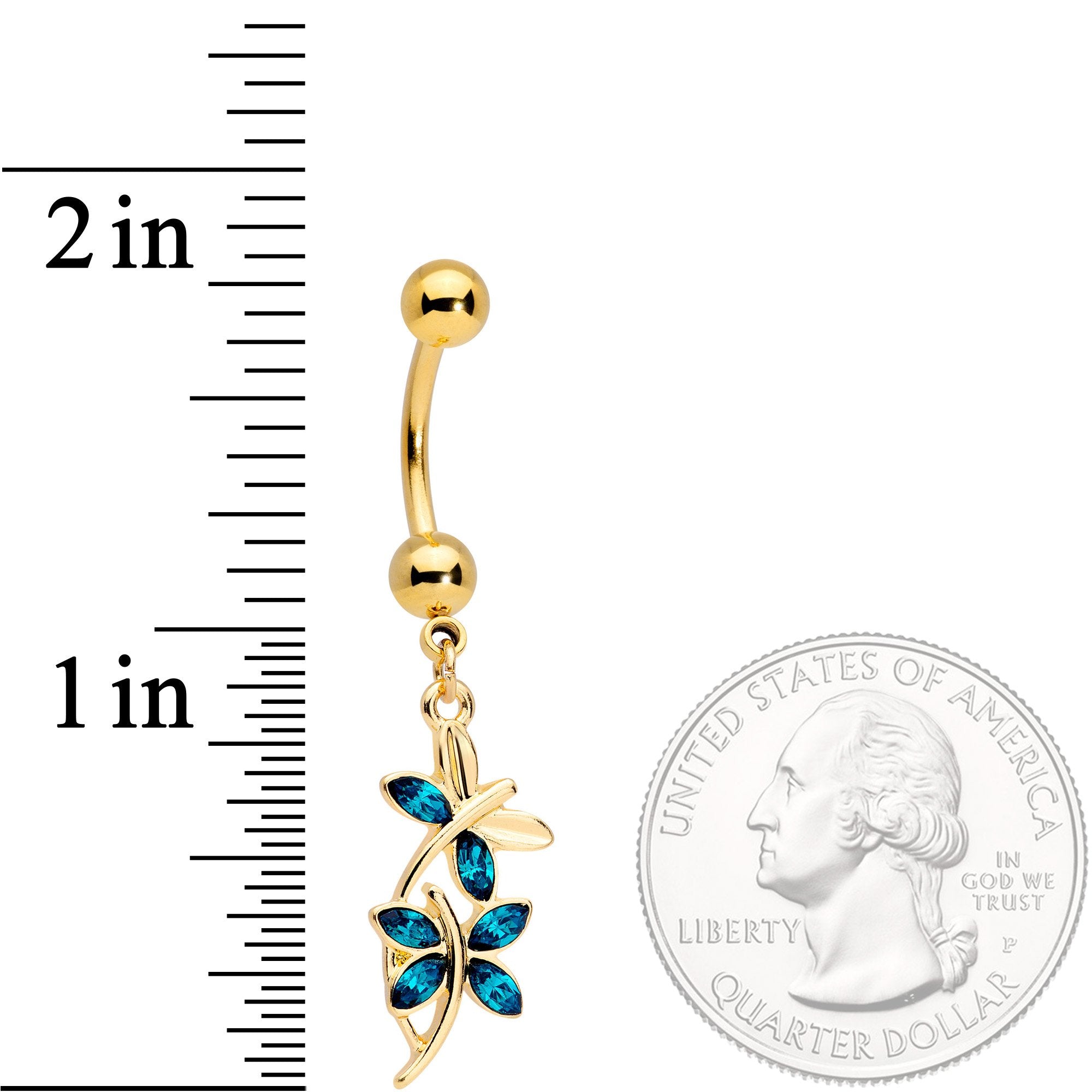 Aqua Gem Gold Tone Dangling Dragonflies Dangle Belly Ring