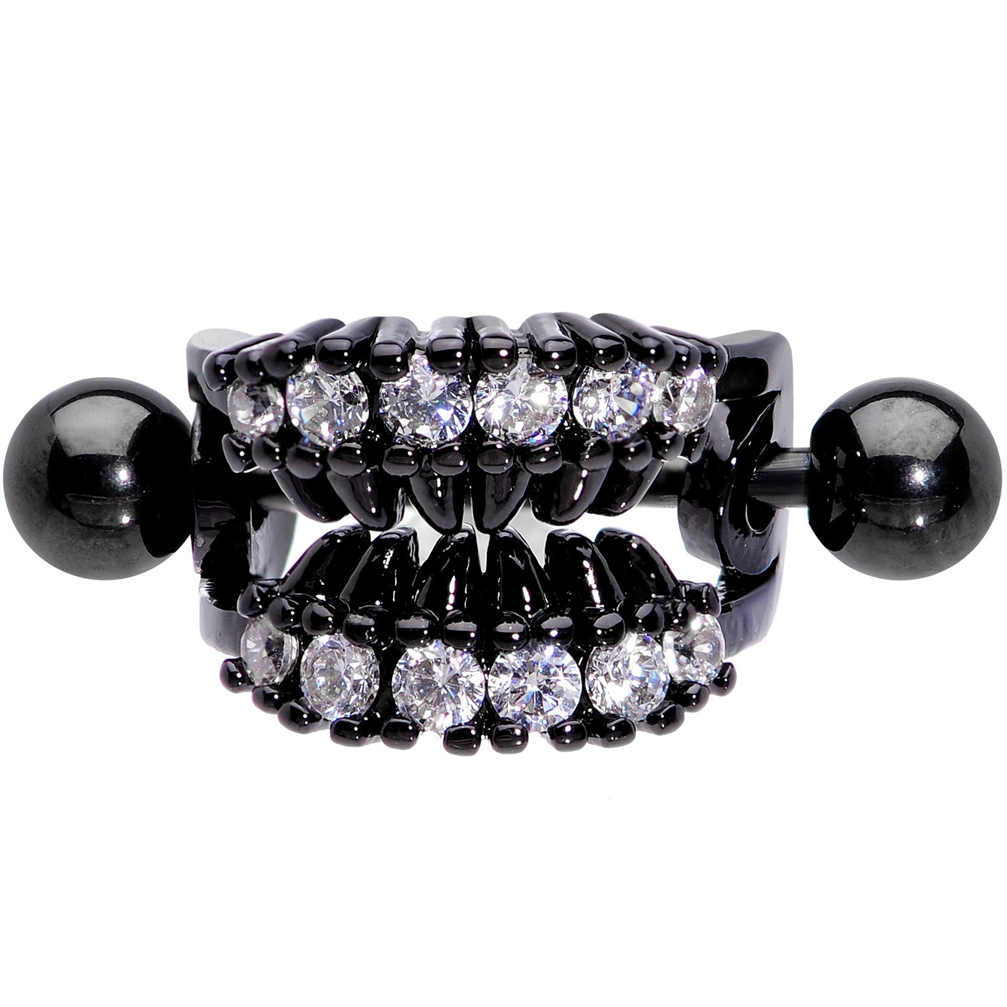 16G 1/2 Clear CZ Gem Black Scary Fang Halloween Cartilage Cuff