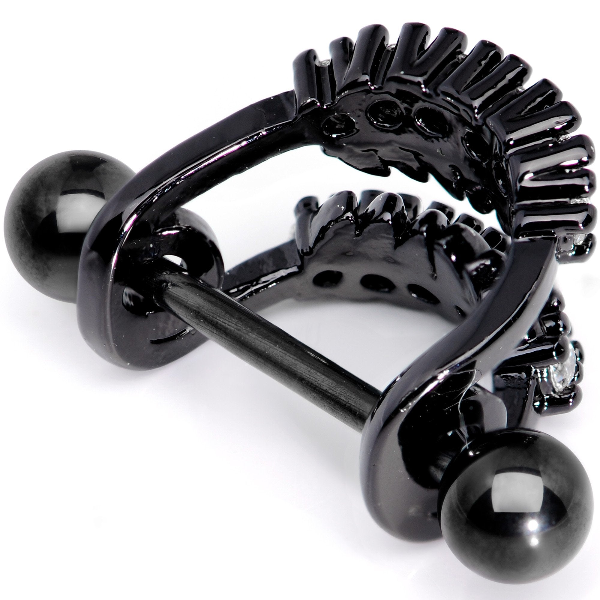 16G 1/2 Clear CZ Gem Black Scary Fang Halloween Cartilage Cuff