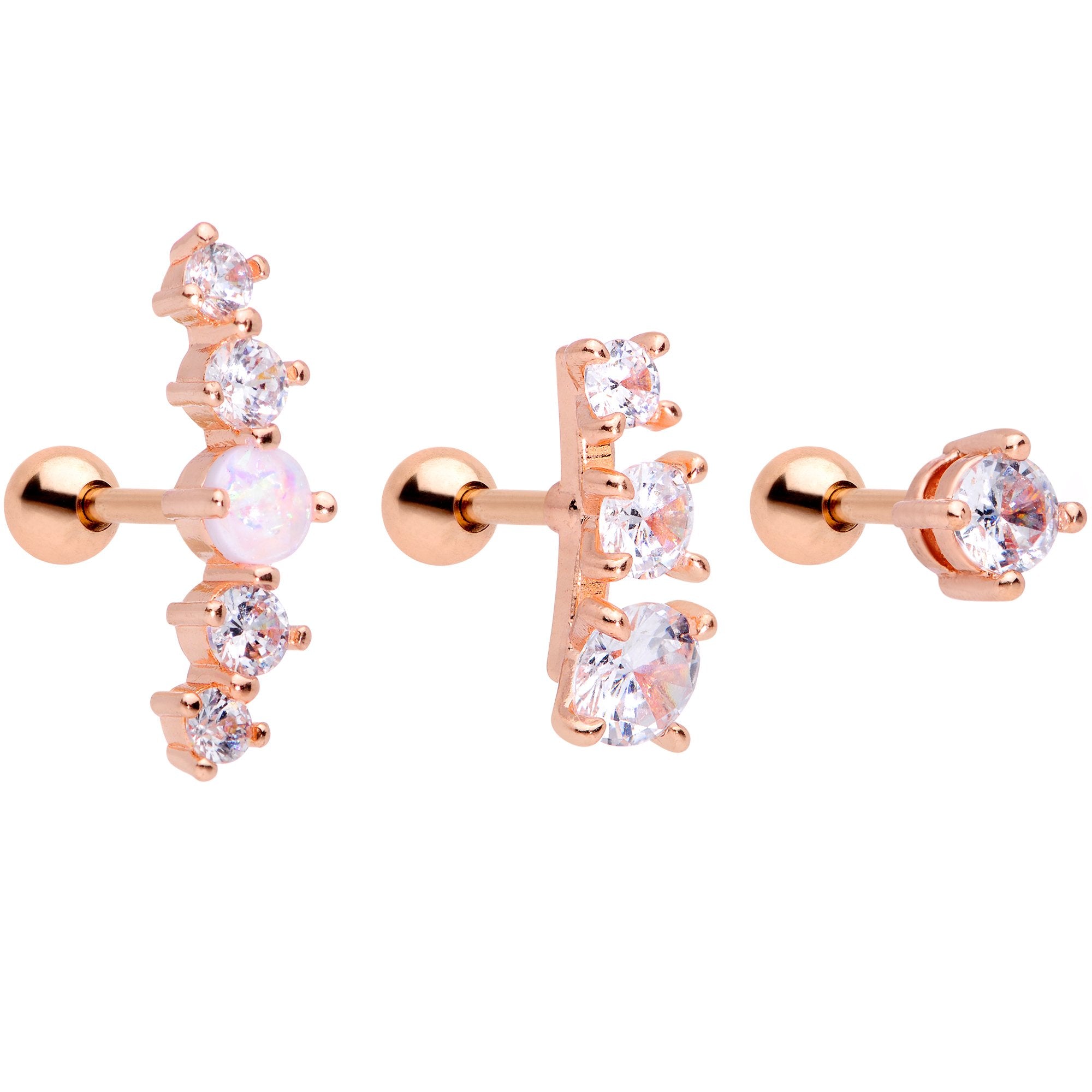 16G 1/4 Clear CZ Rose Gold PVD Internally Threaded Tragus Set