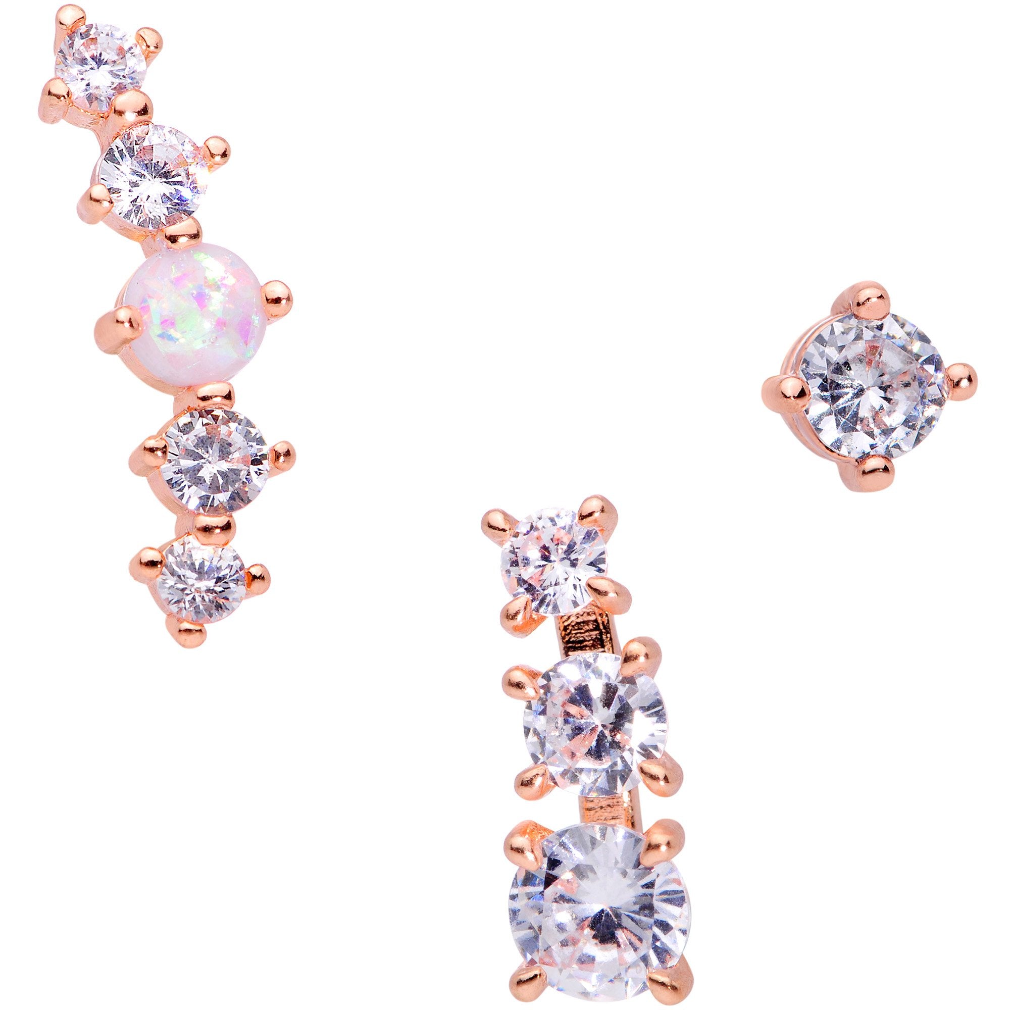 16G 1/4 Clear CZ Rose Gold PVD Internally Threaded Tragus Set