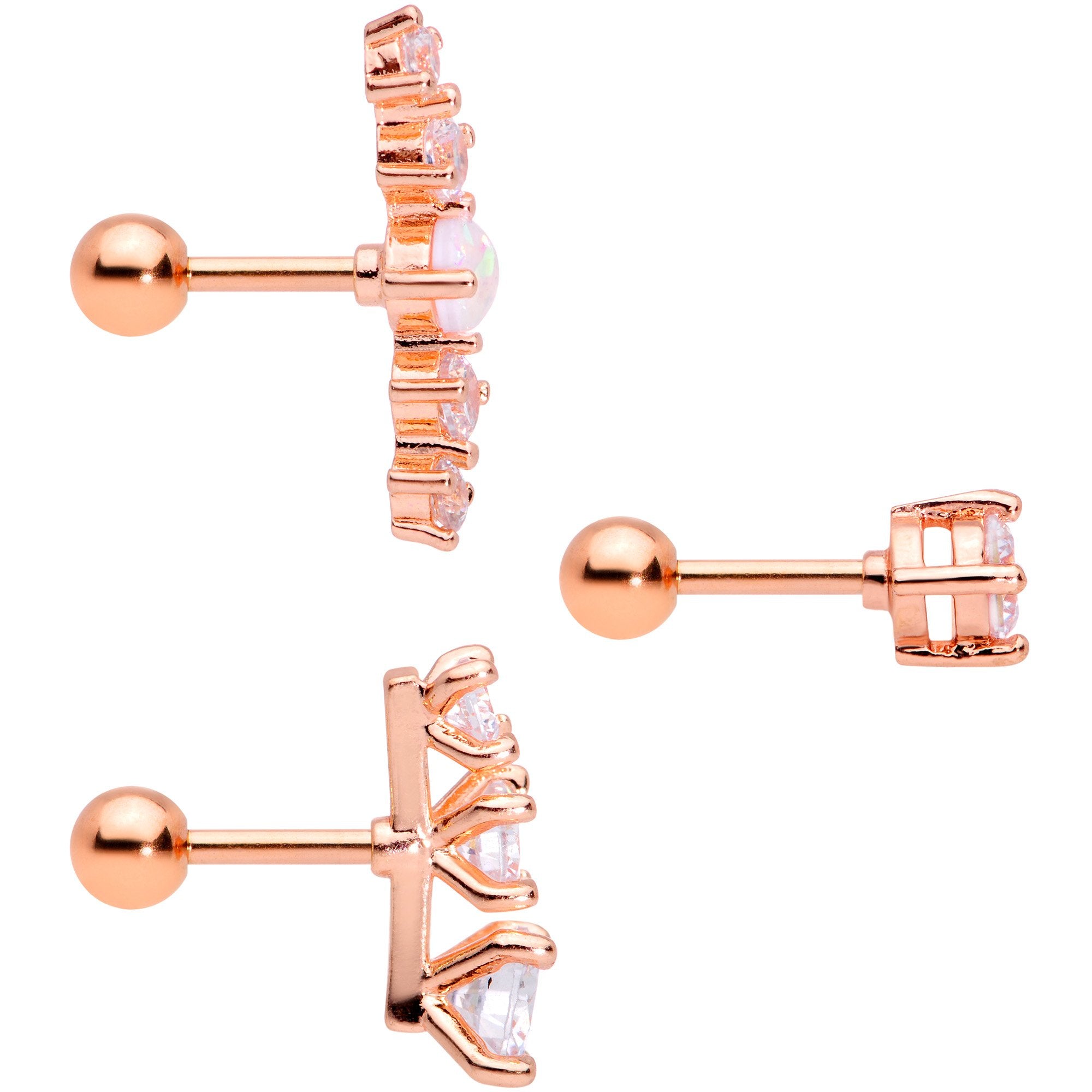 16G 1/4 Clear CZ Rose Gold PVD Internally Threaded Tragus Set