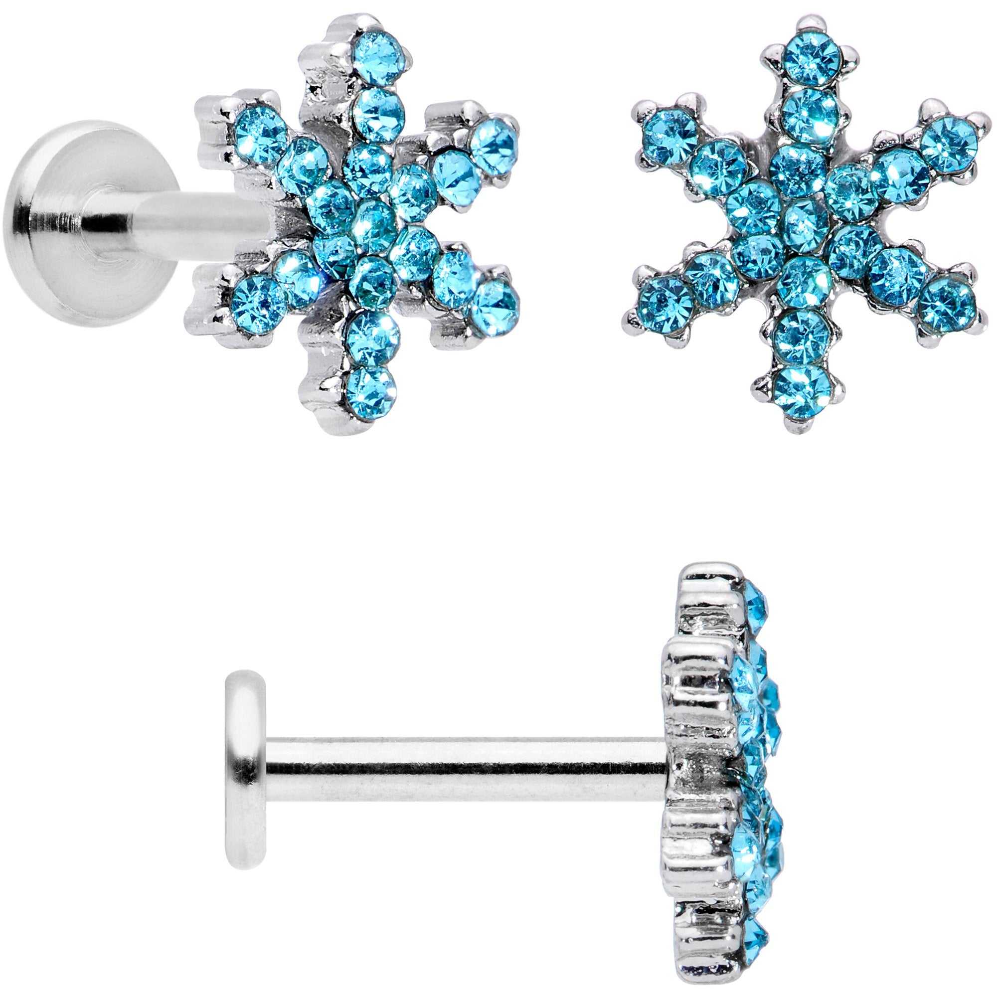 16G 5/16 Blue CZ Gem Snowflake Internally Threaded Labret Set