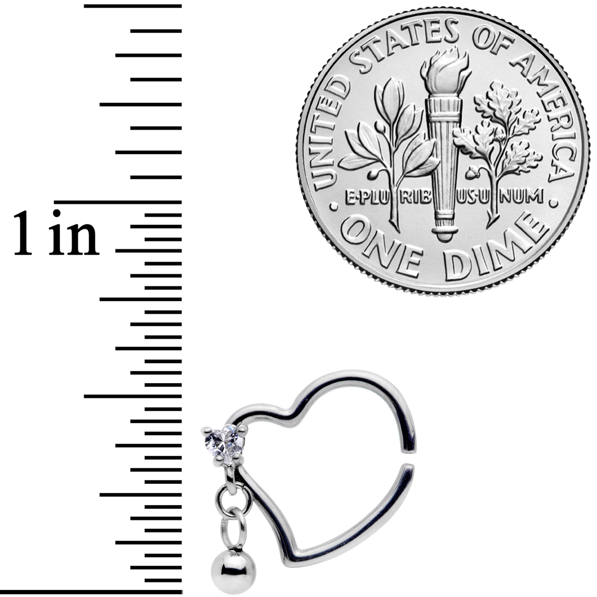 16G 3/8 Clear CZ Gem Funky Heart Right Dangle Closure Ring