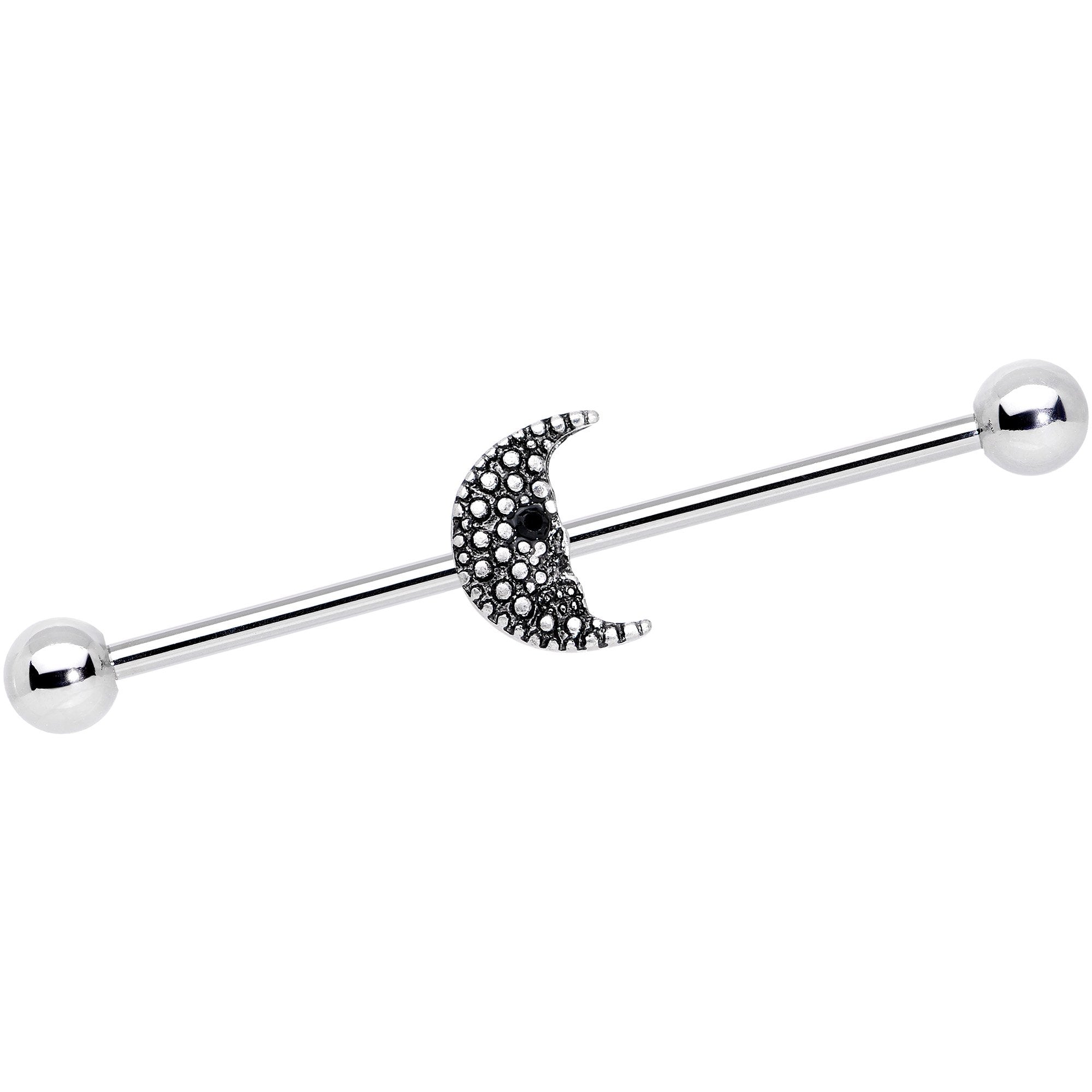 14G Black Gem Night Skull Crescent Moon Industrial Barbell 38mm