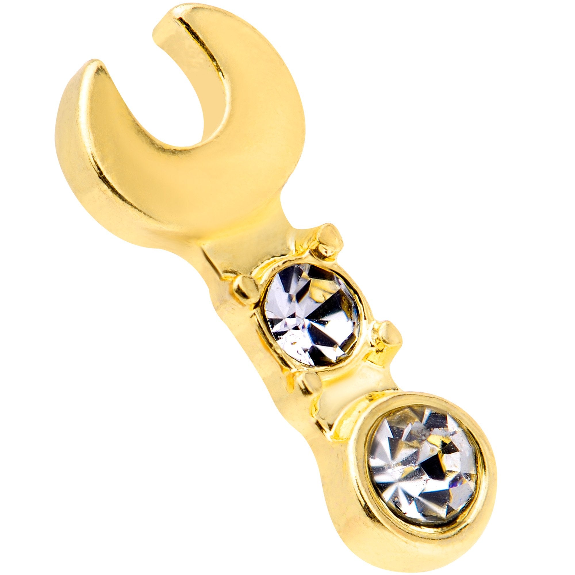 16G 1/4 Clear CZ Gem Gold Tone Crescent Wrench Cartilage Tragus