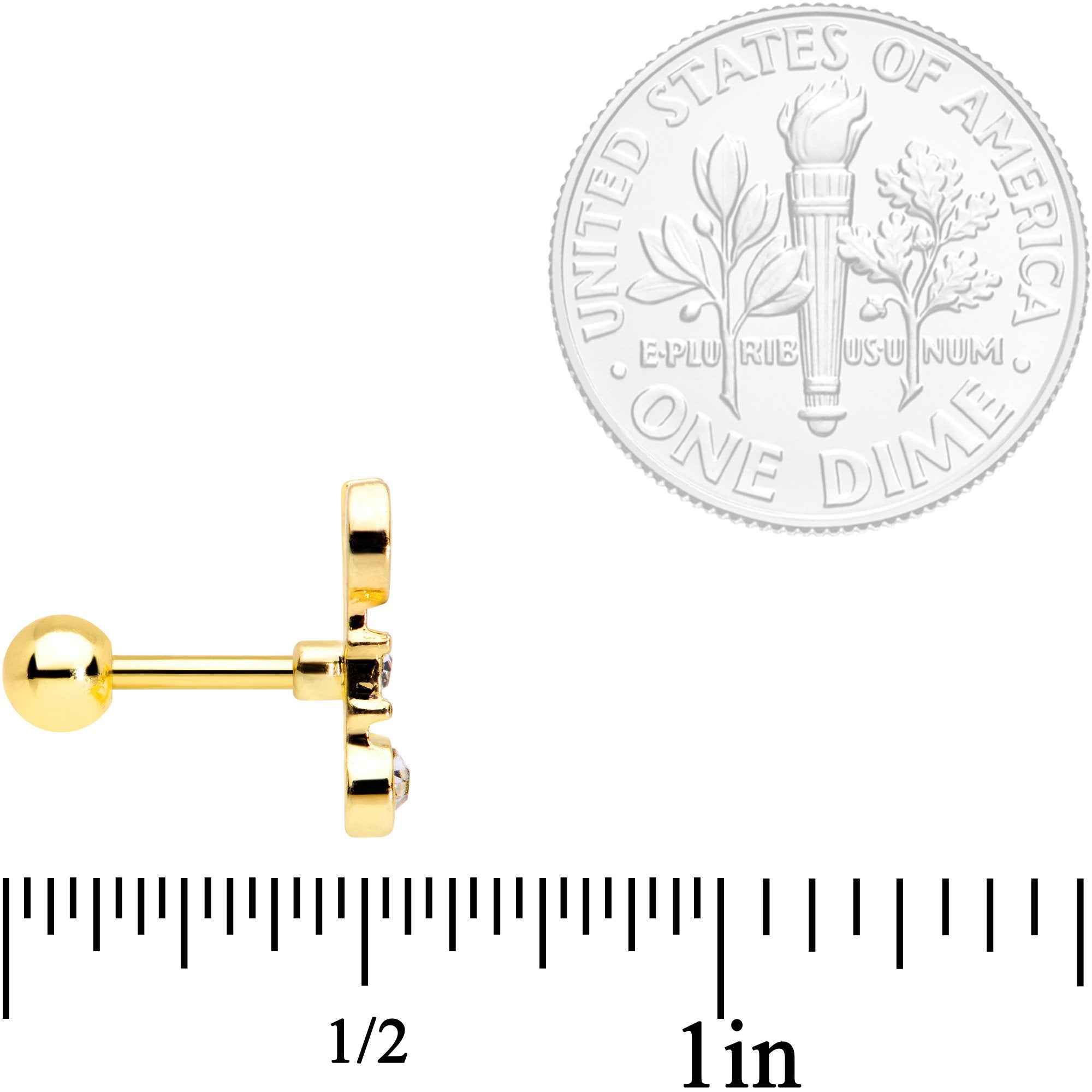 16G 1/4 Clear CZ Gem Gold Tone Crescent Wrench Cartilage Tragus