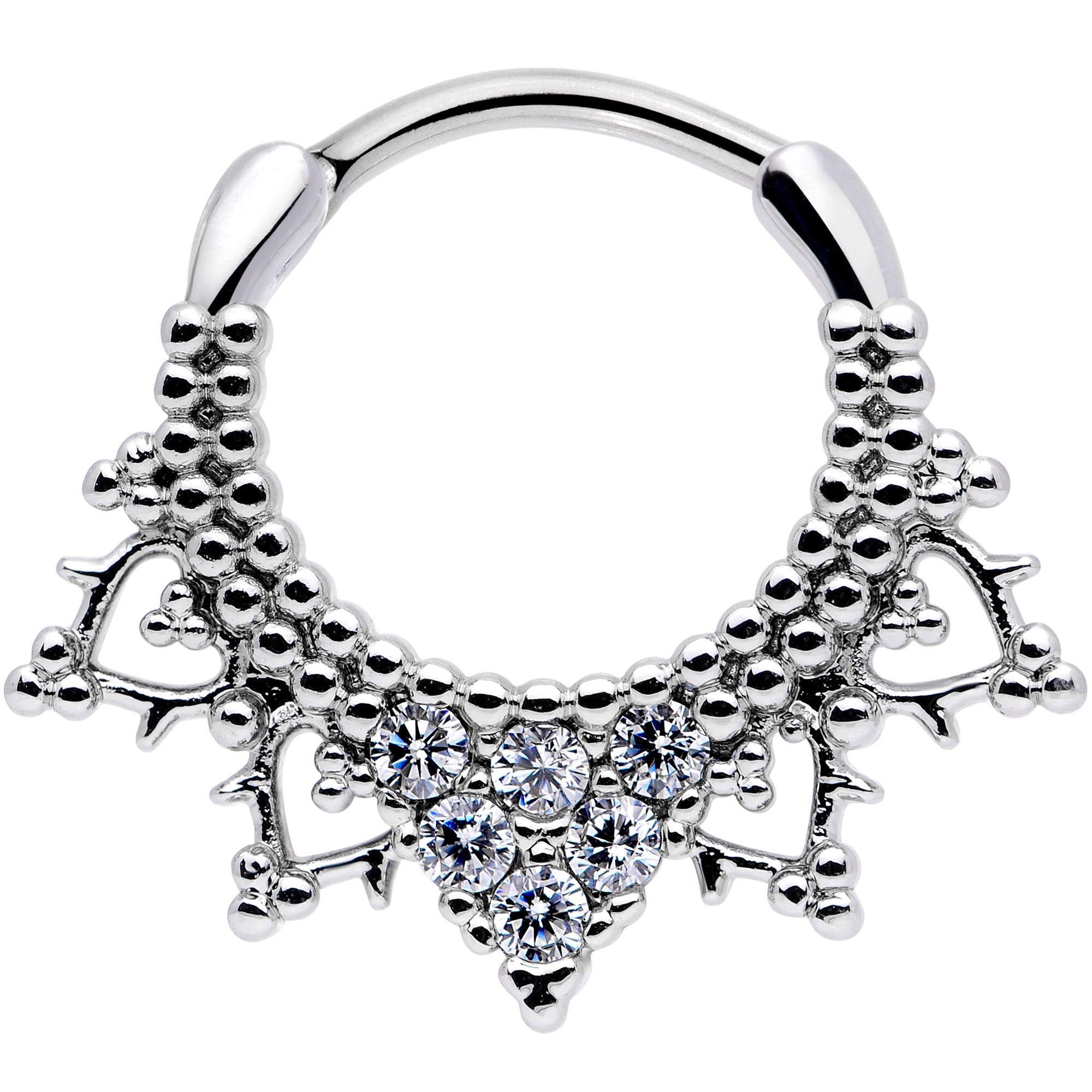 16G 3/8 Clear CZ Gem Triangle Ornate Septum Clicker