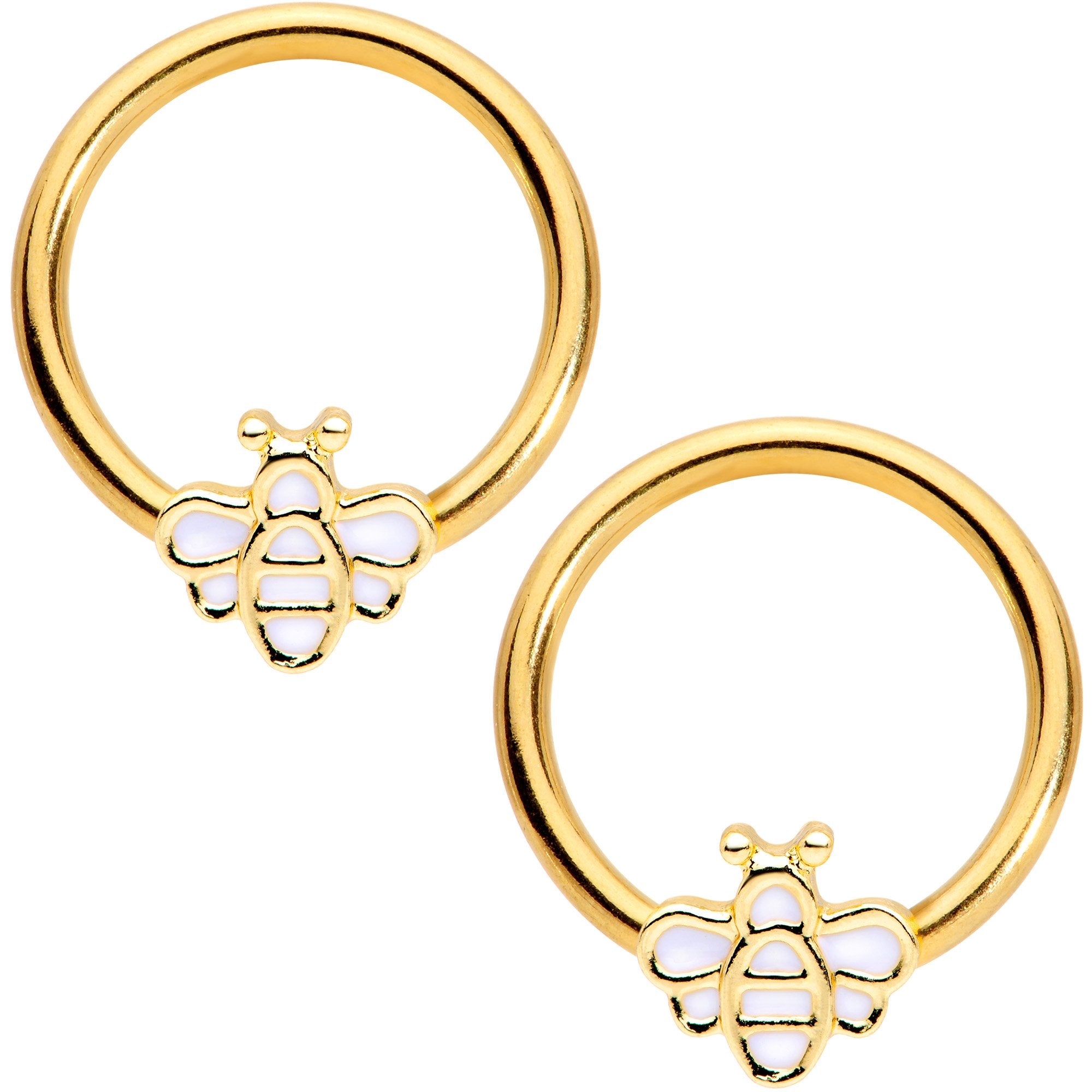 14G 1/2 Gold Tone Bumble Bee BCR Captive Nipple Ring Set