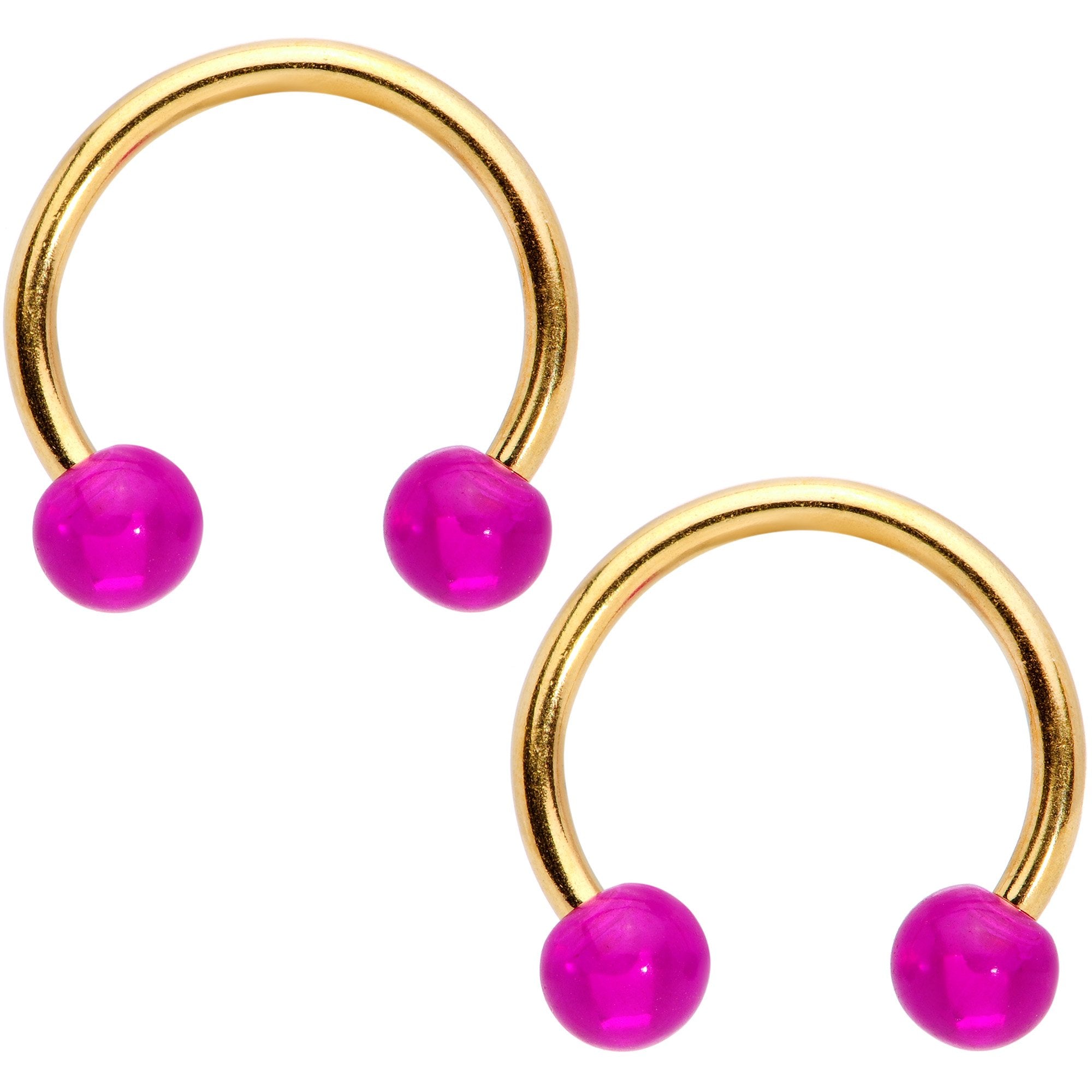 14G Clear Pink Gem Giraffe Gold Tone UV Horseshoe Nipple Ring Set