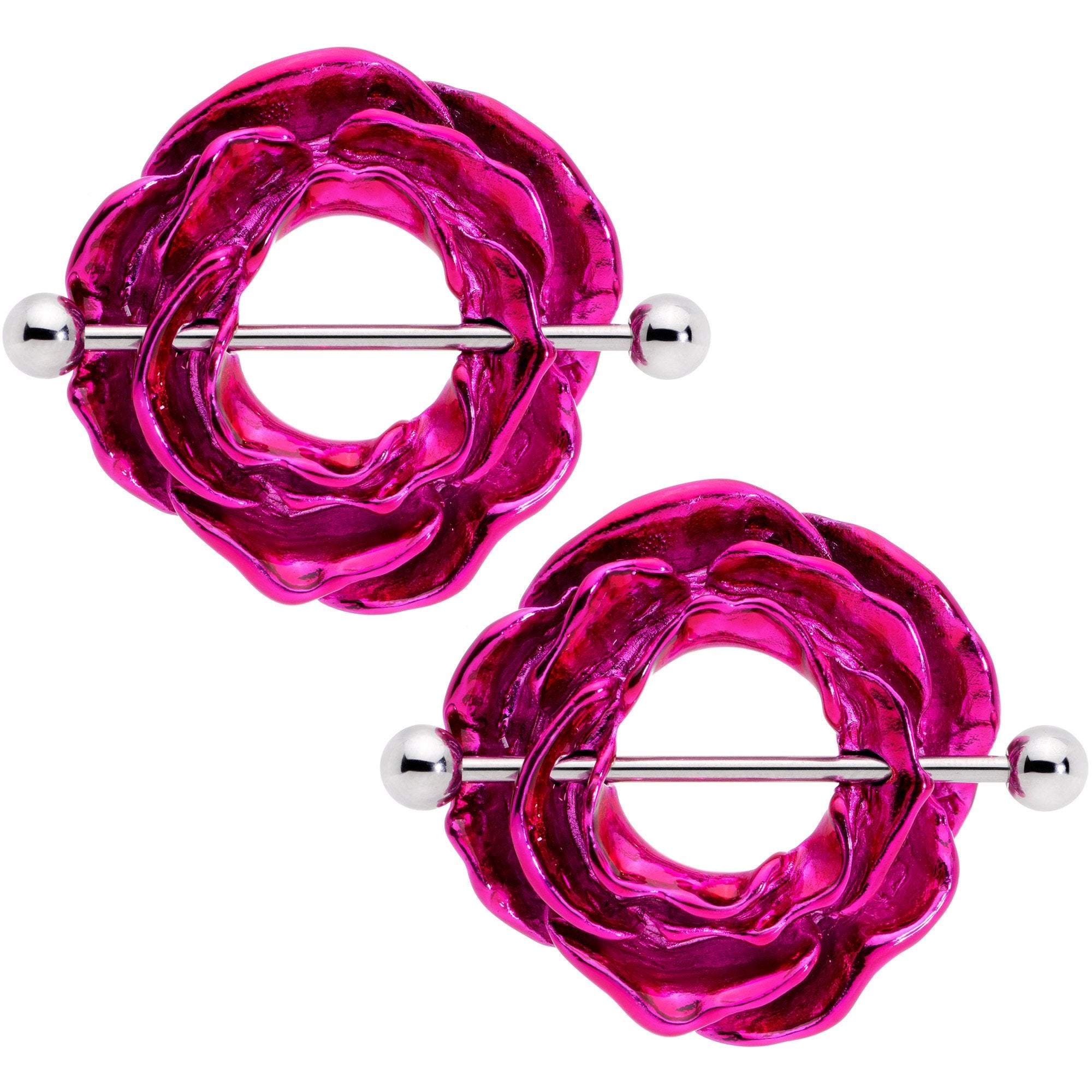 14G 33mm Hot Pink Blooming Blossom Flower Nipple Shield Set