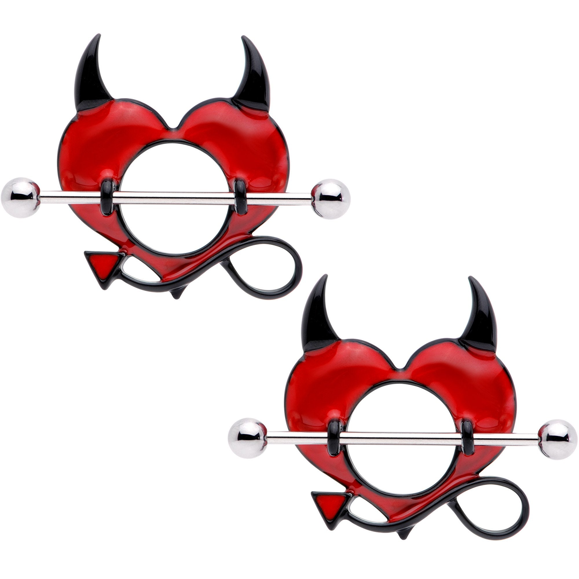 14G 28mm Red Black Lil Devil Heart Nipple Shield Set