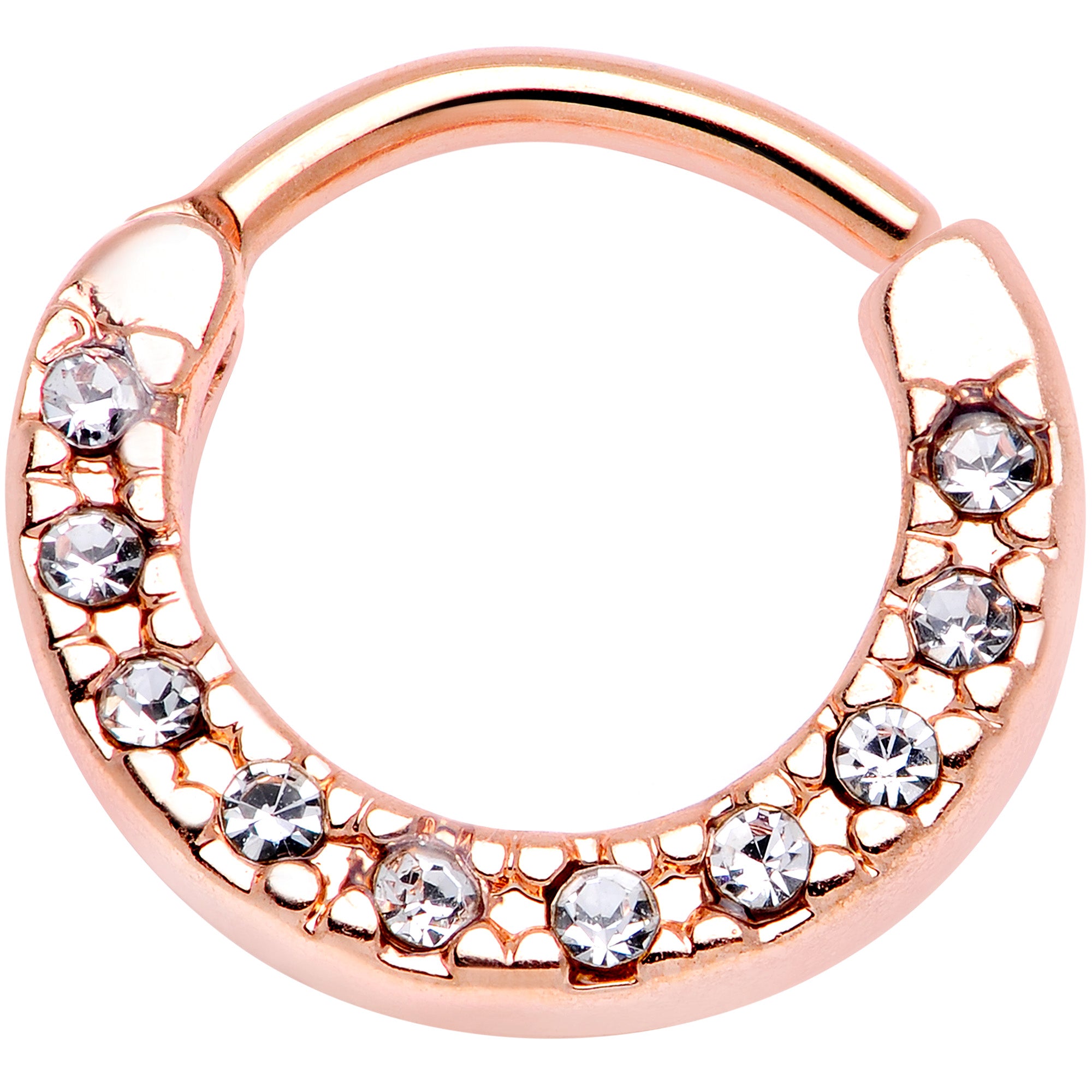 16G 5/16 Clear Gem Rose Gold Tone Paved Cartilage Clicker