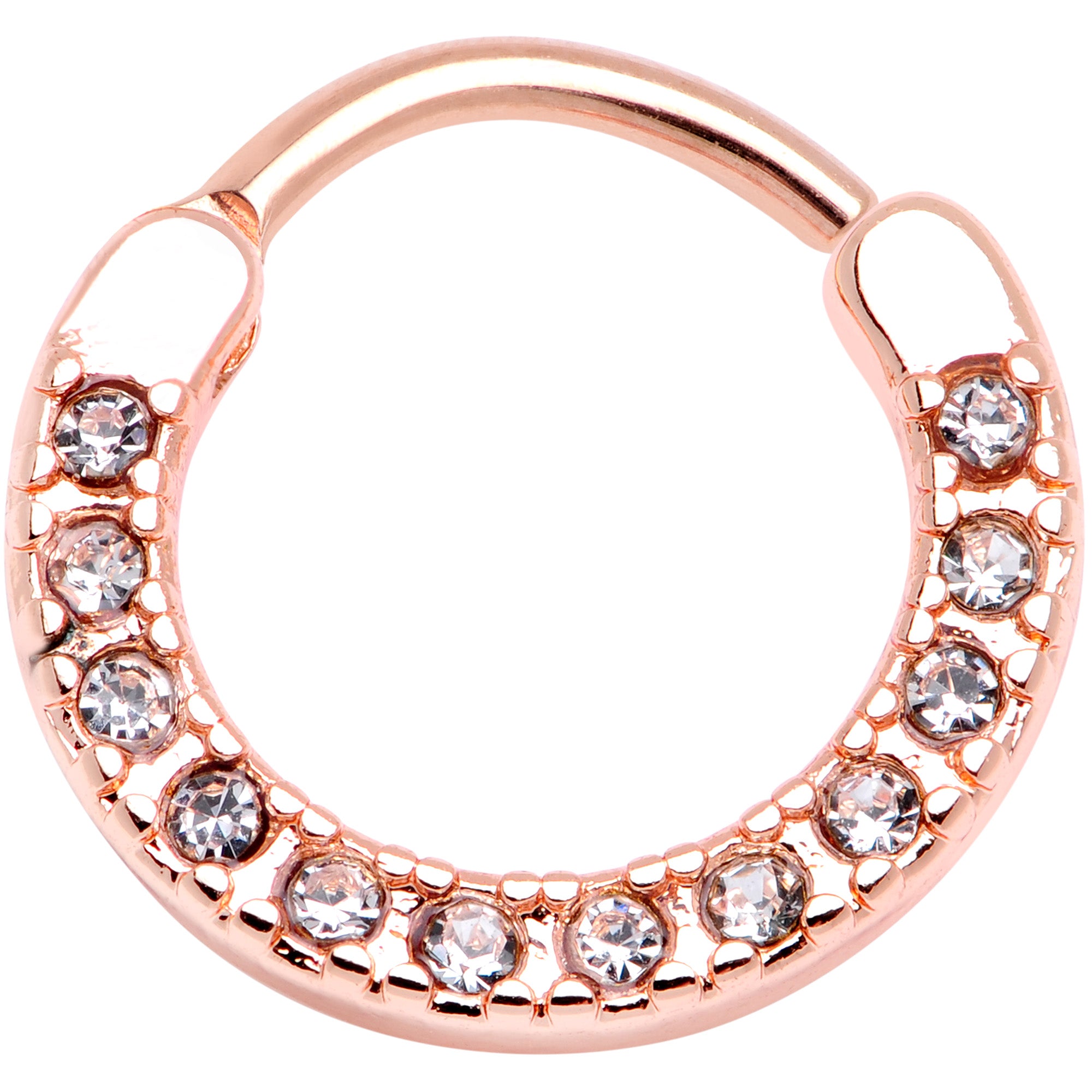16G 3/8 Clear Gem Rose Gold Tone Paved Septum Clicker