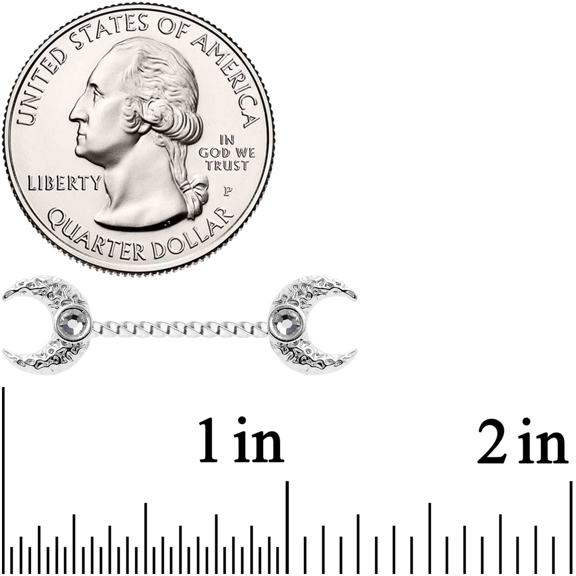 14G Clear Gem Witch Moon Twisted Barbell Nipple Ring Set