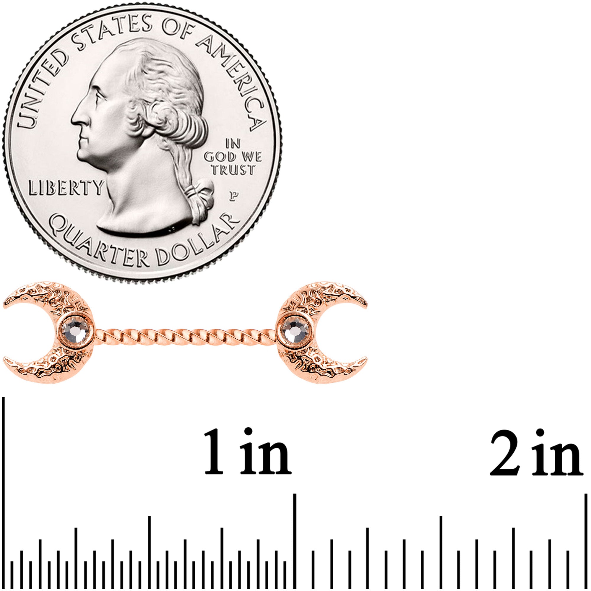 14G Clear Gem Rose Gold Tone Witch Moon Barbell Nipple Ring Set