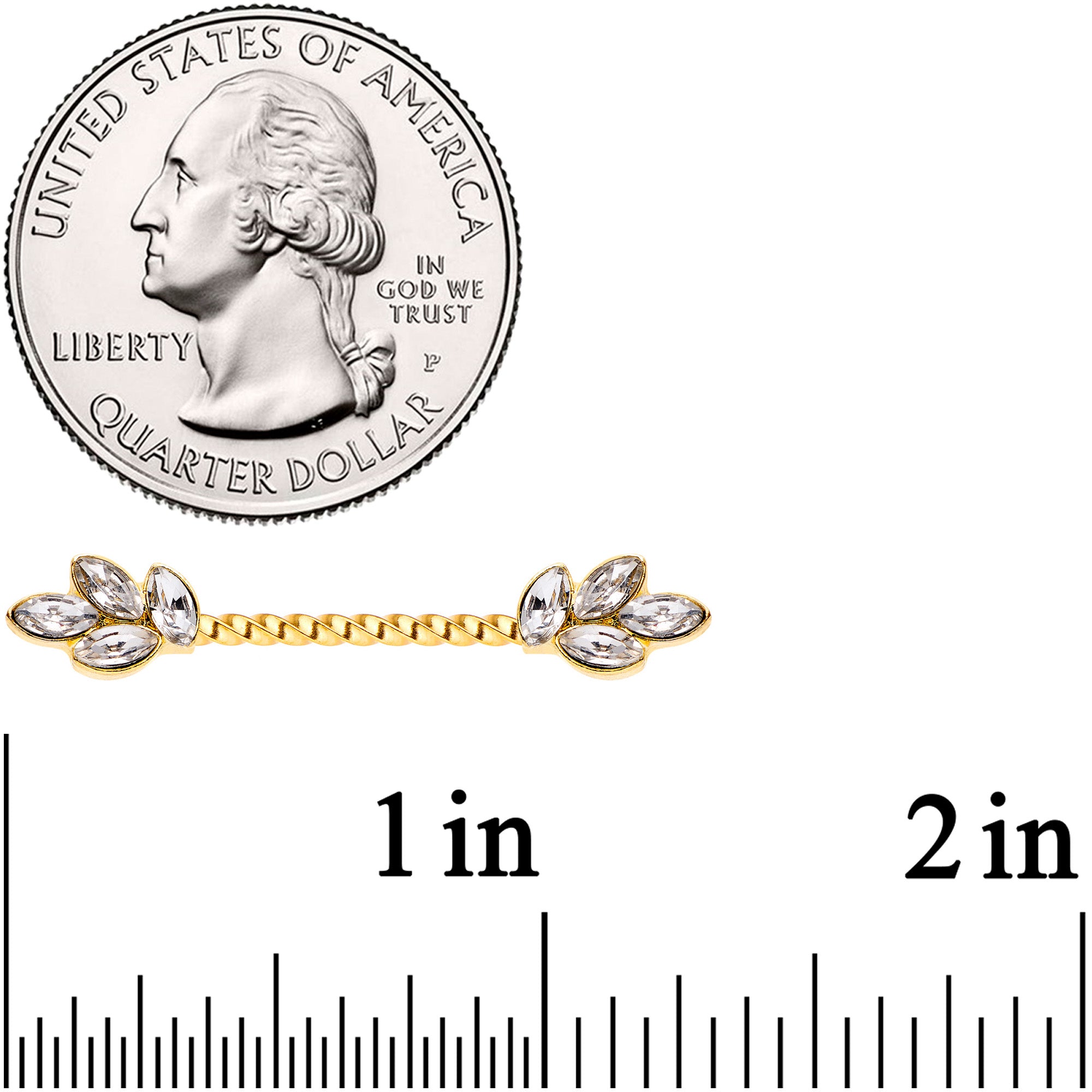 14G Clear Gem Gold Tone Leaves Twisted Barbell Nipple Ring Set