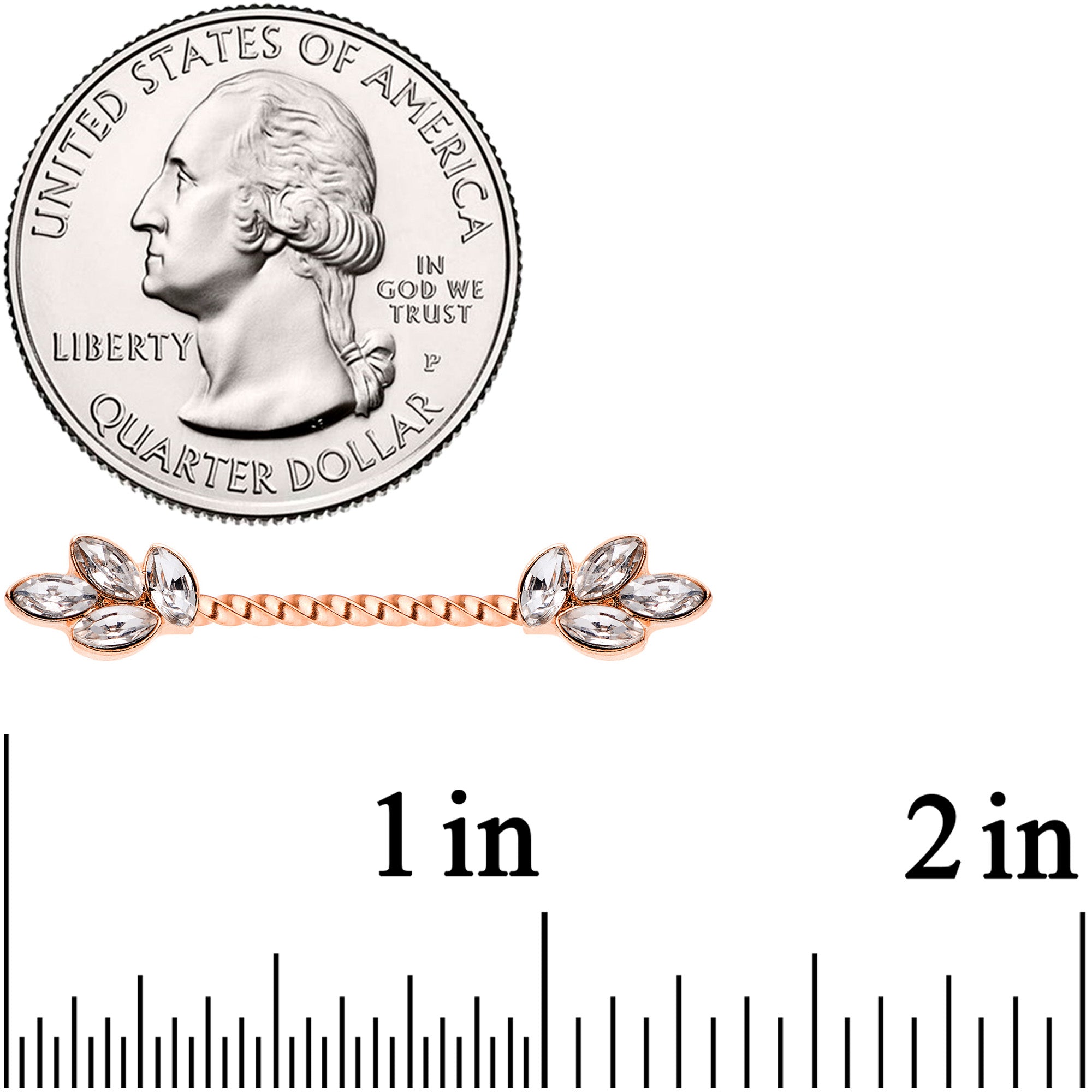 14G Clear Gem Rose Gold Tone Leaf Twisted Barbell Nipple Ring Set