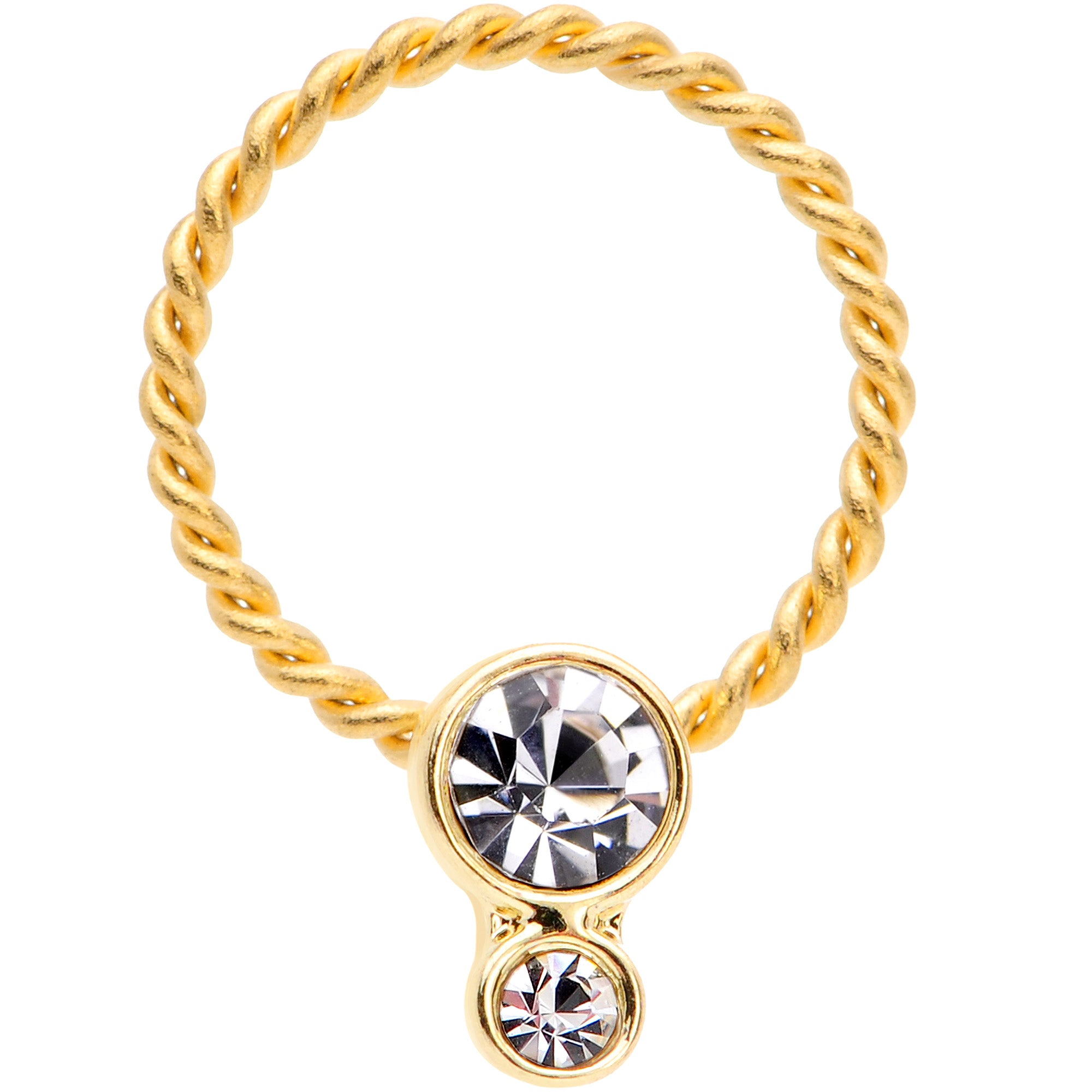 16G 3/8 Clear Gem Duo Gold Tone Twisted BCR Captive Ring