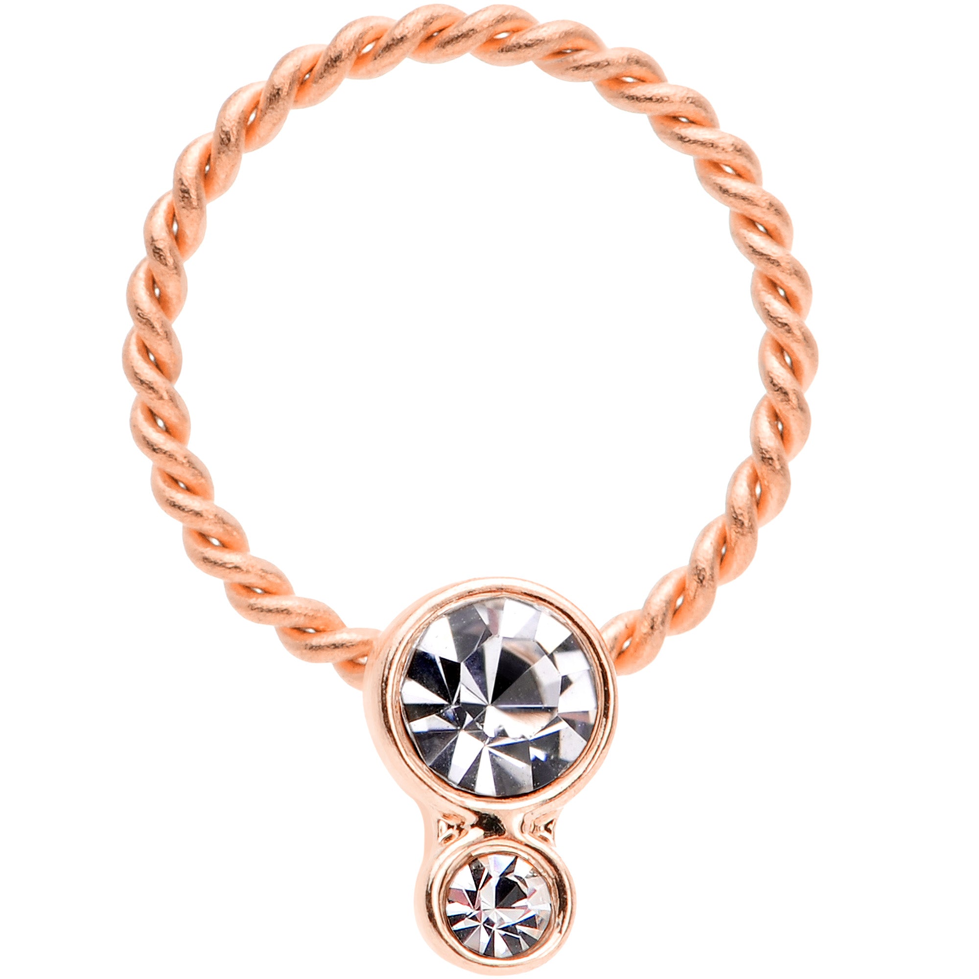 16G 3/8 Clear Gem Duo Rose Gold Tone Twisted BCR Captive Ring