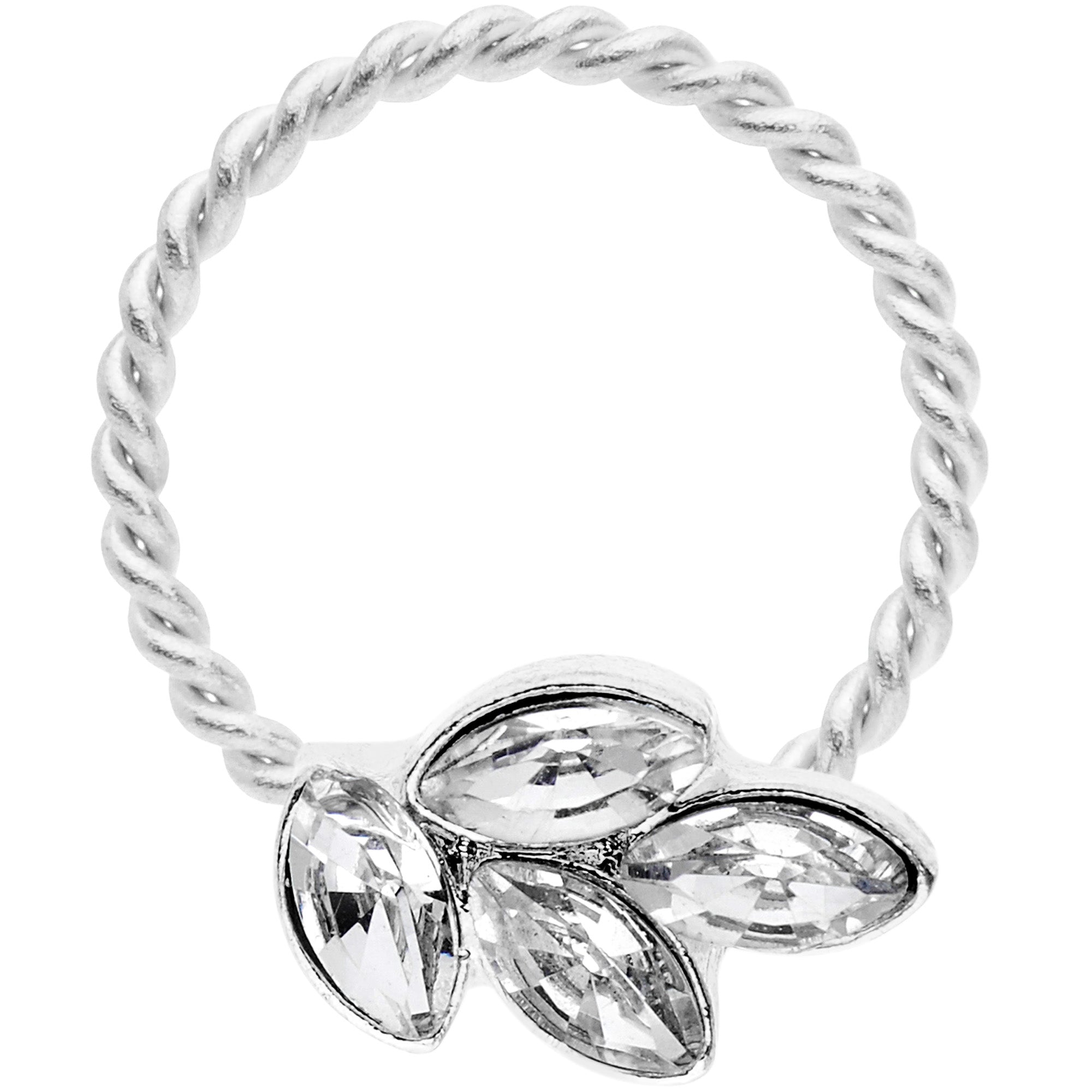 16G 3/8 Clear Gem Leaves Twisted BCR Captive Ring