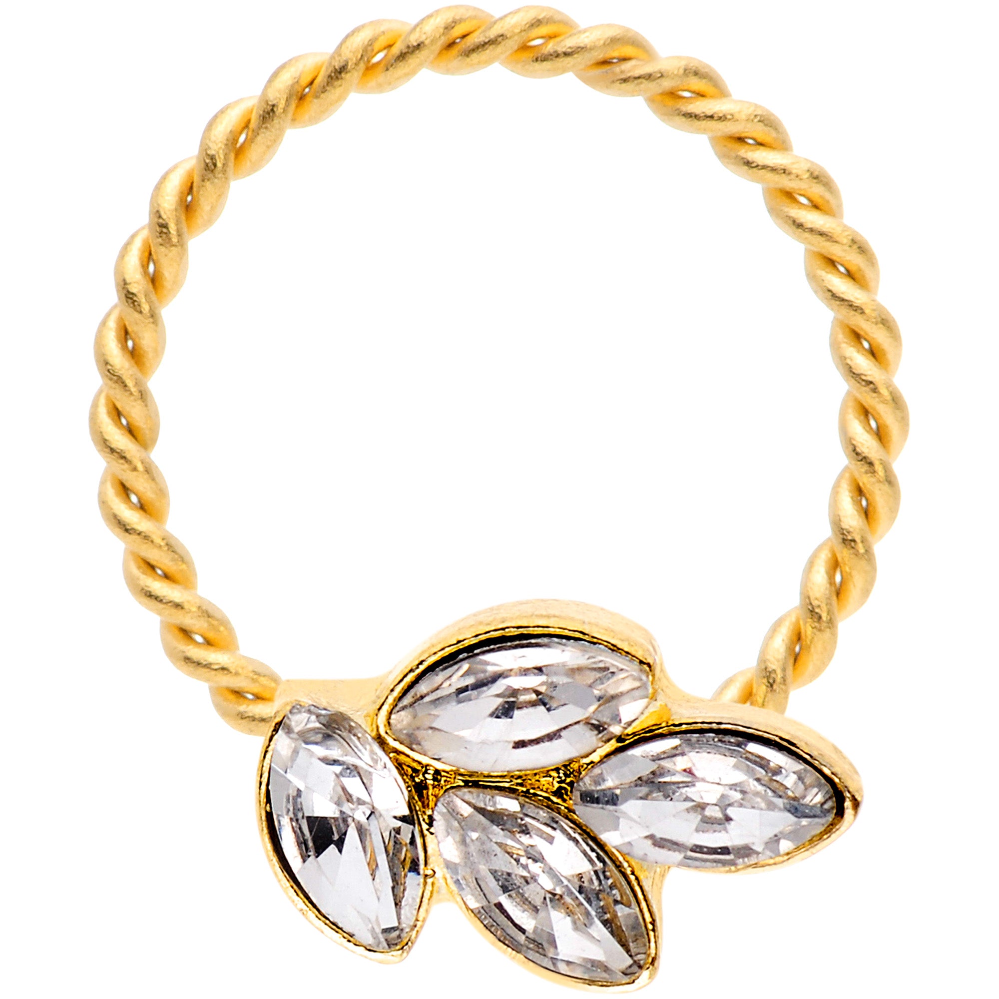 16G 3/8 Clear Gem Gold Tone Leaves Twisted BCR Captive Ring