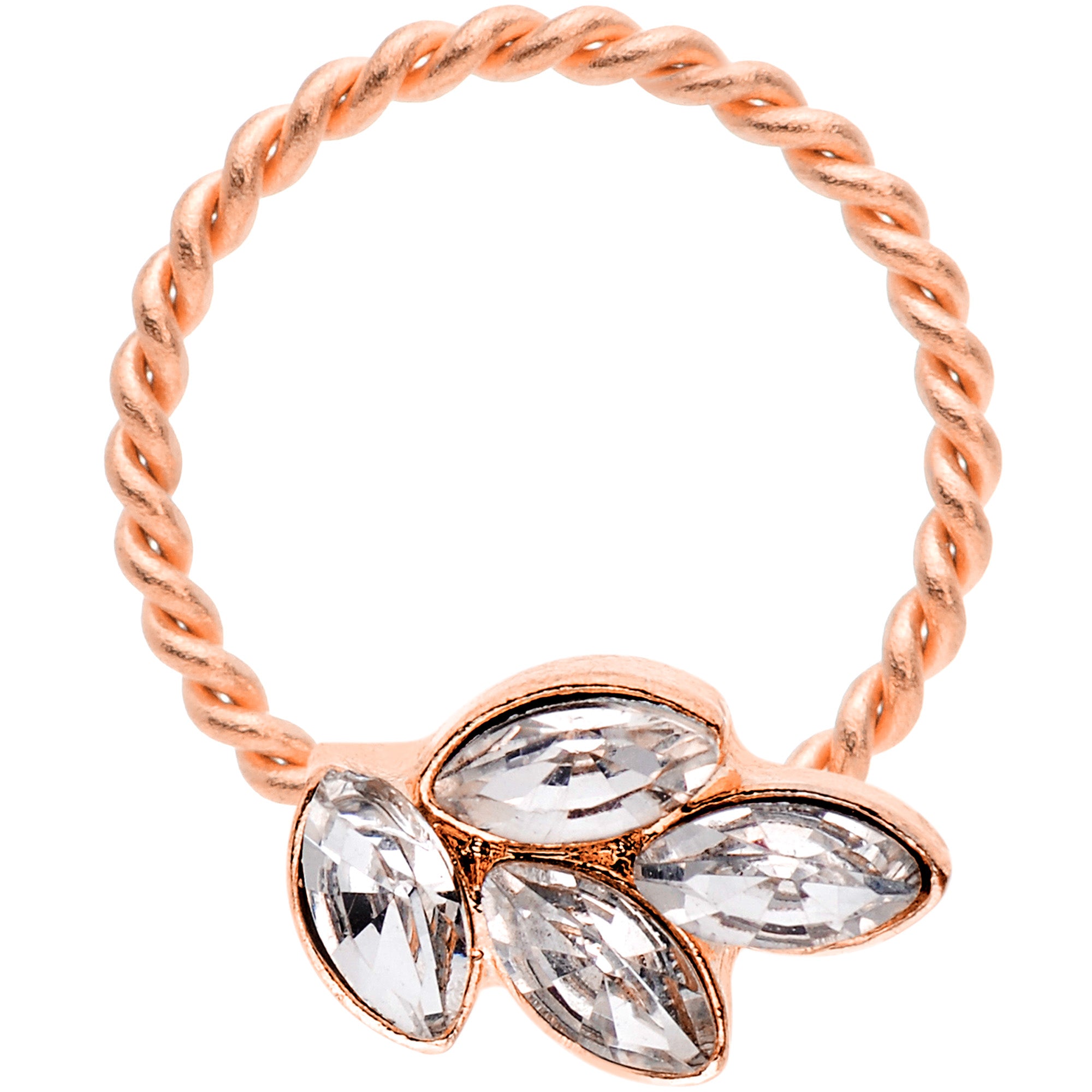 16G 3/8 Clear Gem Rose Gold Tone Leaves Twisted BCR Captive Ring