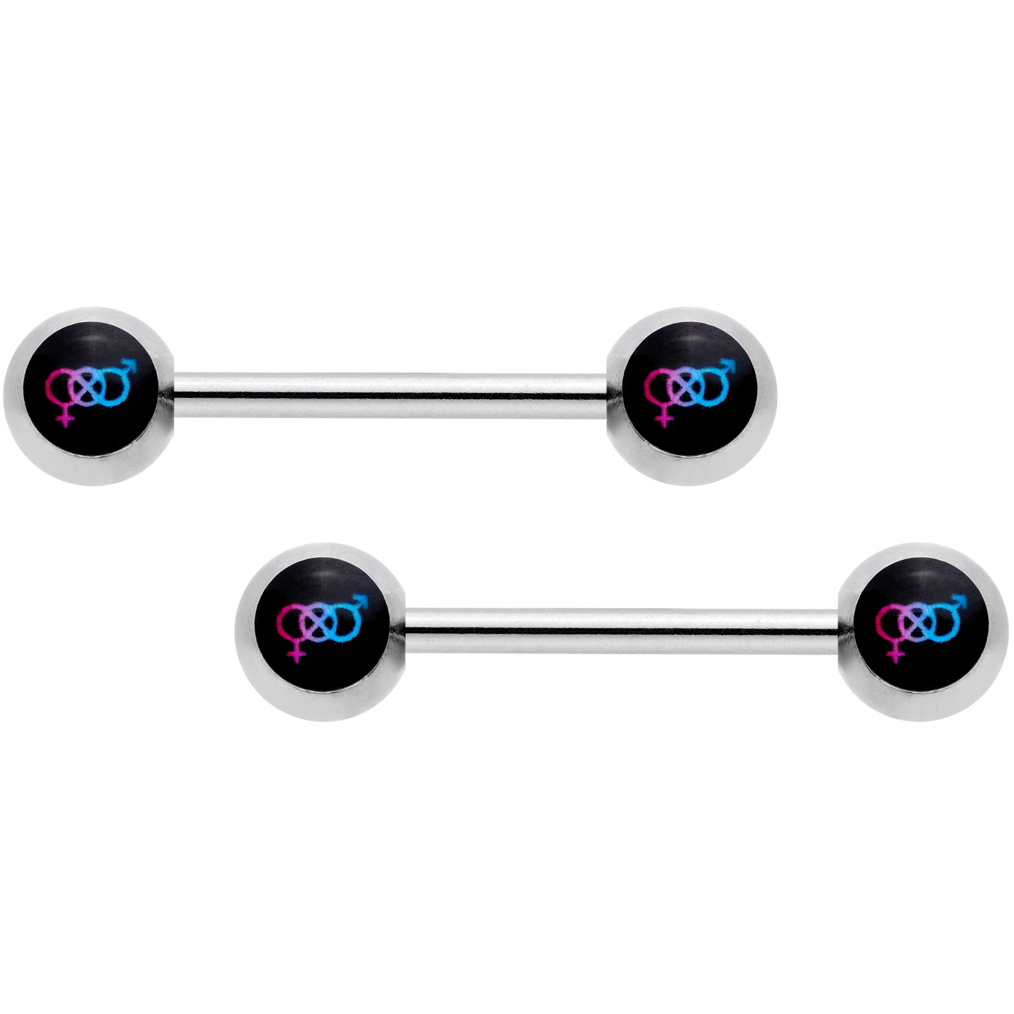 14G Pink Purple Blue Bisexual Pride Logo Barbell Nipple Ring Set