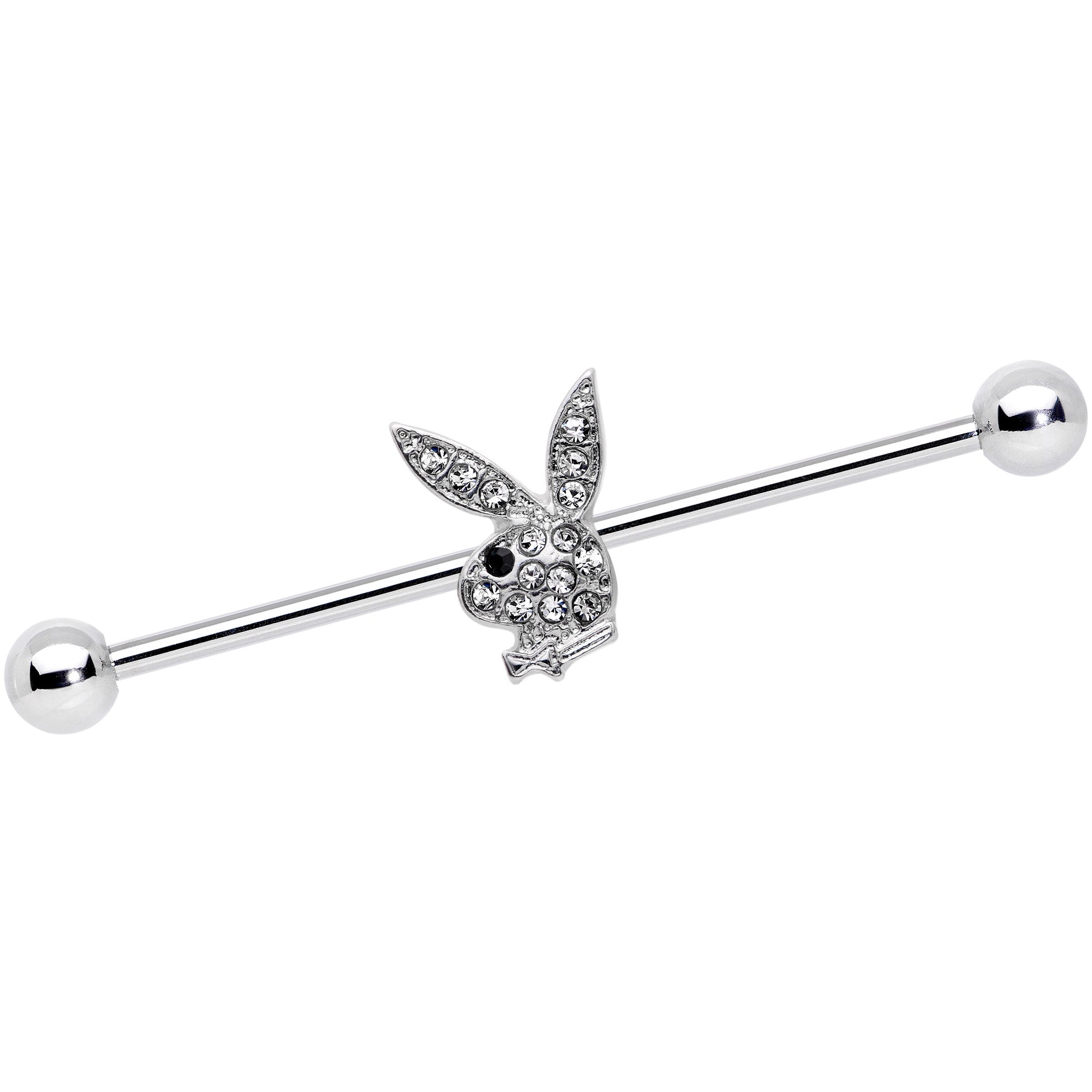 14G Licensed Playboy Bunny Clear Gem Industrial Barbell 38mm